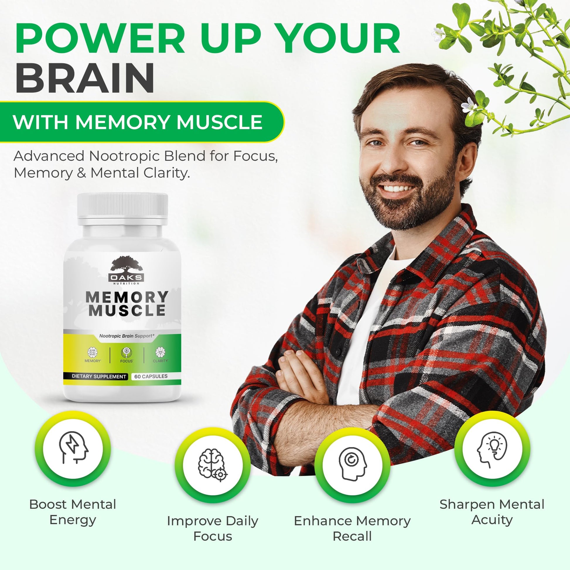 Memory Muscle – Advanced Nootropic Brain Supplement with Vitamin B12, Bacopa Monnieri & DMAE for Focus, Memory, Mental Clarity & Clean Energy – Premium Cognitive Support Formula Oaks Nutrition buy supplements canada