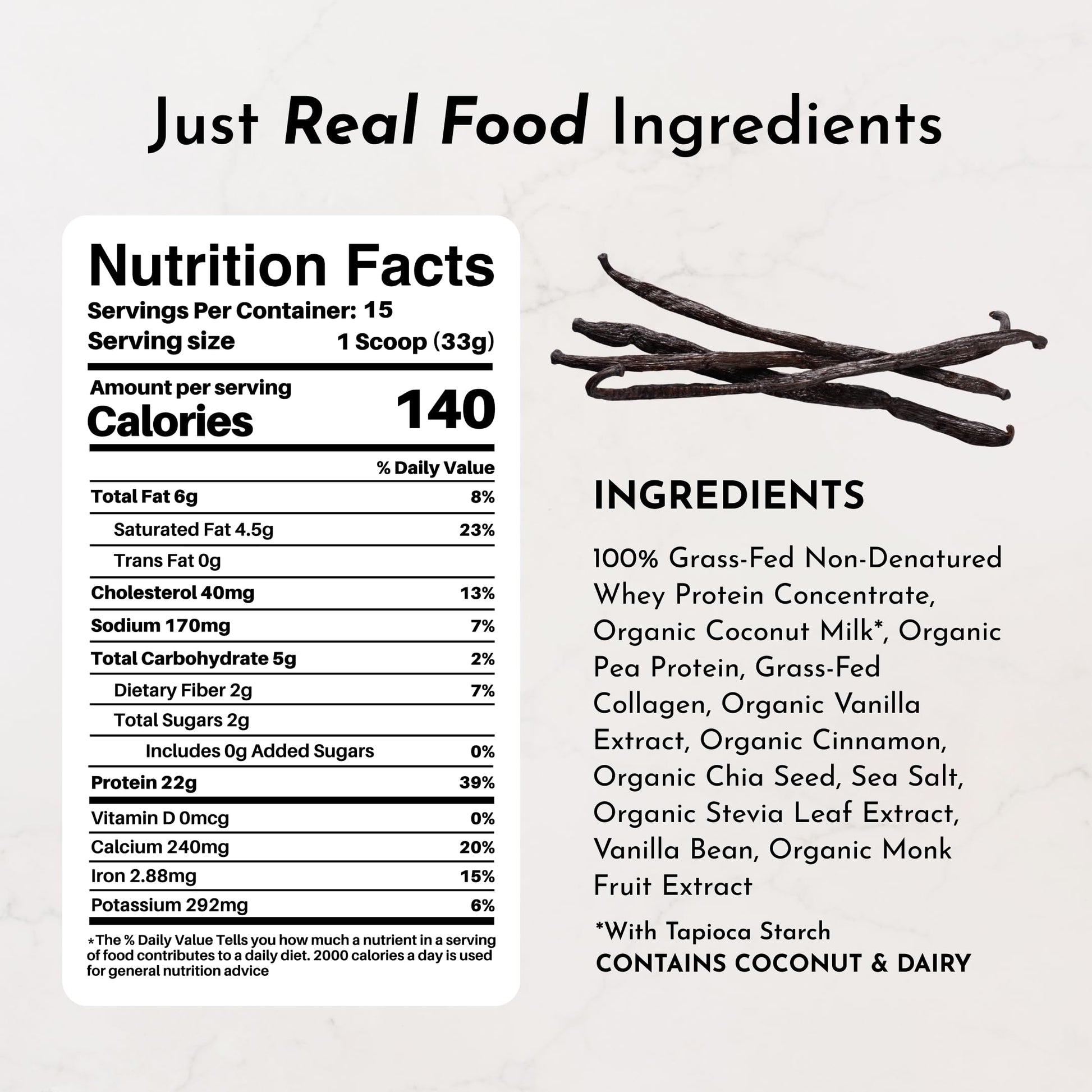 JUST INGREDIENTS Vanilla Protein Powder - Grass-Fed Whey Blend, Organic, Gluten Free, Dairy Free, Soy Free - 15 Servings, 22g Protein JUST INGREDIENTS buy supplements canada