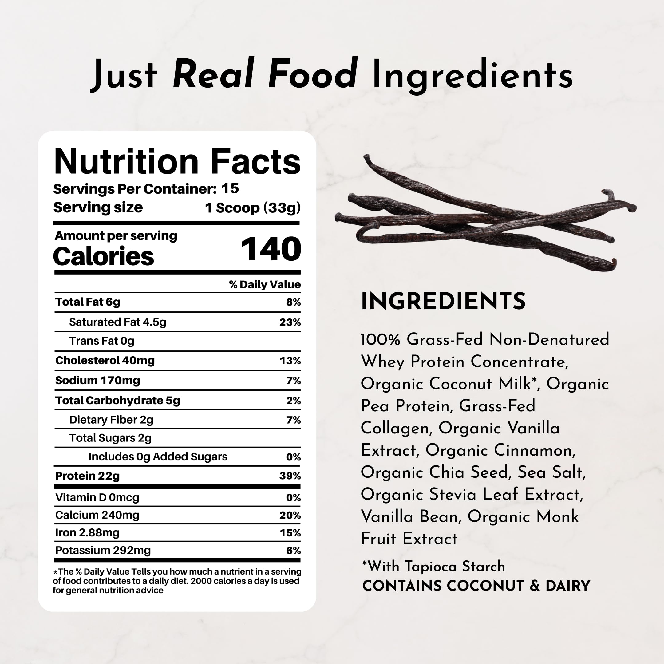JUST INGREDIENTS Vanilla Protein Powder - Grass-Fed Whey Blend, Organic, Gluten Free, Dairy Free, Soy Free - 15 Servings, 22g Protein JUST INGREDIENTS buy supplements canada