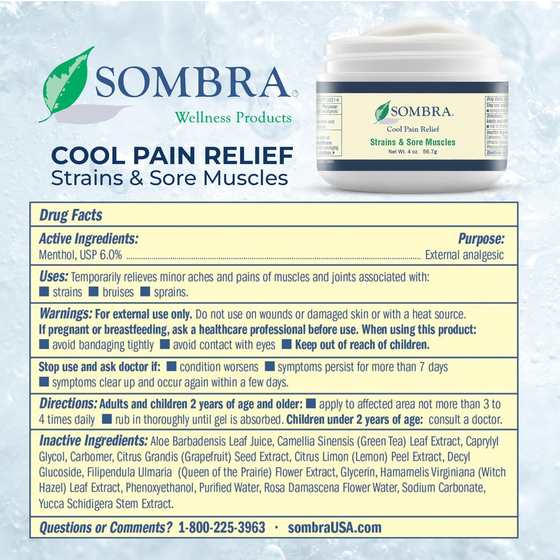 Sombra Original Cool Therapy Gel Cold Pain Relief for Swelling, Growing Pains, Soreness, Post-Workout, Vegan Formula Free of Artificial Fragrances, Dyes, NSAID, Wax, Petroleum, Alcohol - 4oz Jar Sombra buy supplements canada