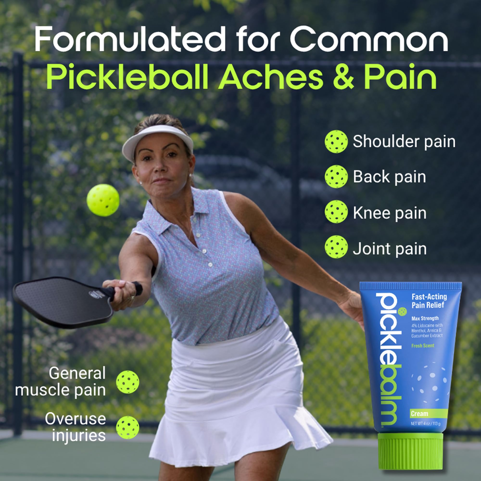 PickleBalm Pickleball Post-Game Muscle Pain Relief Cream with 4% Lidocaine, Arnica, Menthol, Cucumber Seed Extract for Shoulders, Knees, Wrists, and More, 4oz Cream PickleBalm buy supplements canada