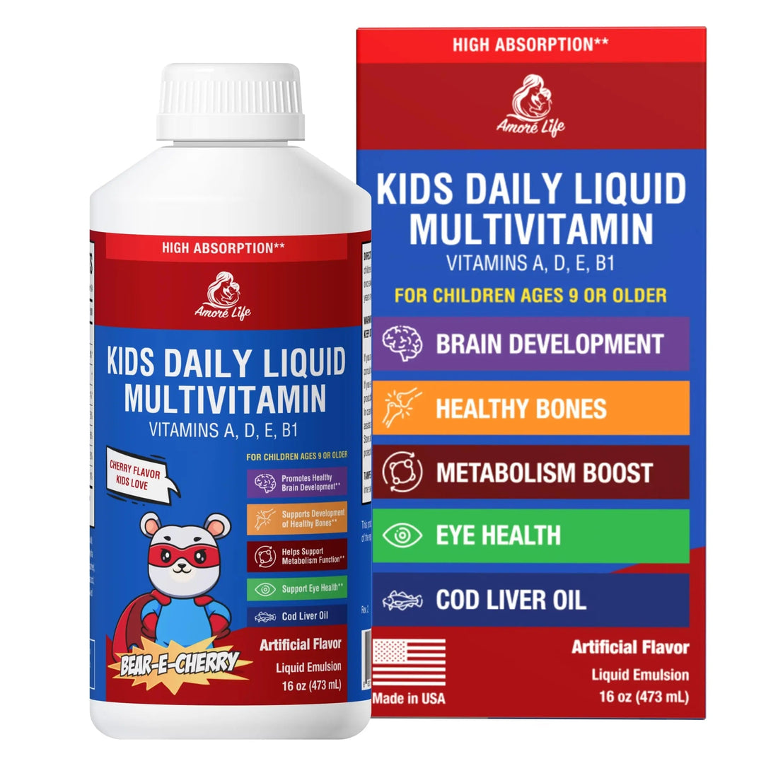 Amore Life Daily Liquid Multivitamin for Kids, High Absorption with Liquid Vitamin A, D, E, B1 and Cod Liver Oil for Kids Amore Life buy supplements canada