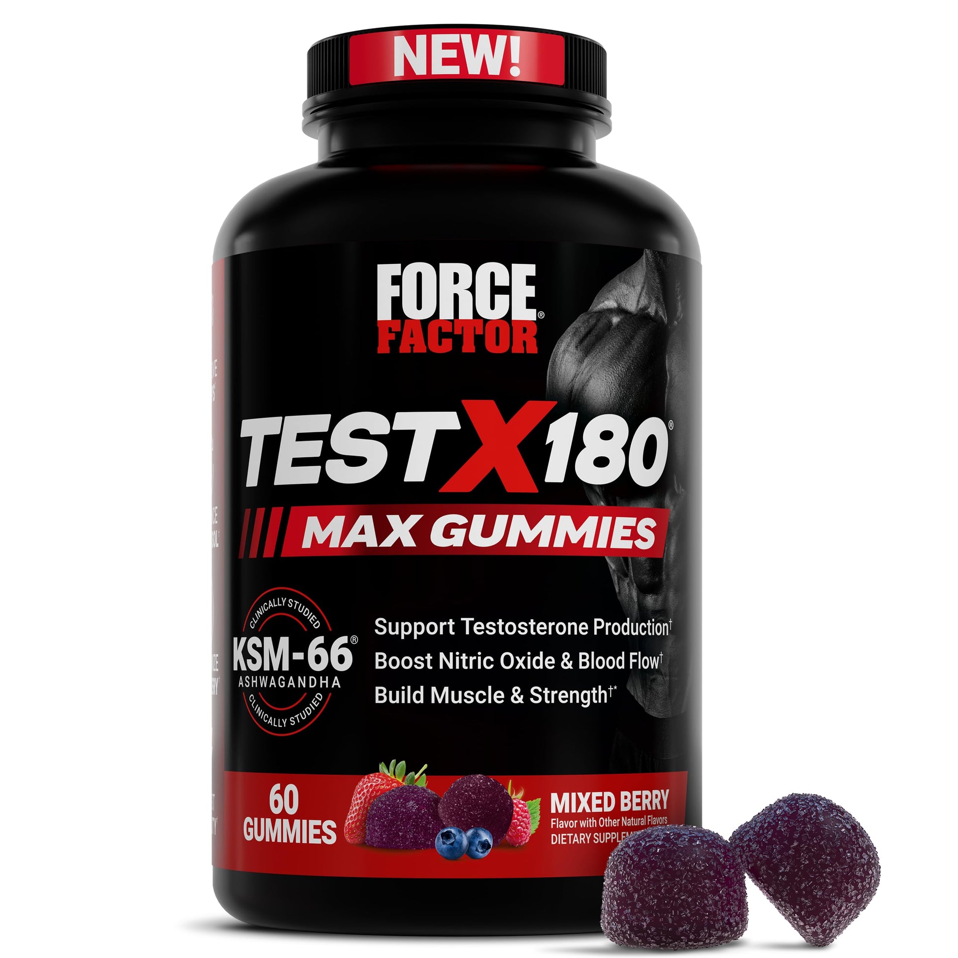 Force Factor Test X180 Max Gummies, Testosterone Booster Supplement for Men, with KSM-66 Ashwagandha to Support T Levels, Strength & Vitality, Mixed Berry, 60 Gummies Force Factor buy supplements canada
