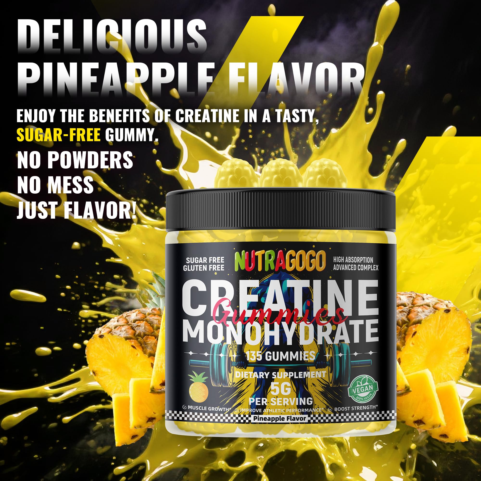 NUTRAGOGO NSF Certified Creatine Gummy - Creatine Monohydrate Gummies for Men & Women-5g of Creatine Monohydrate per Serving - Sugar Free,Vegan, Pineapple Electrolyte Chews, 135 Count NUTRAGOGO buy supplements canada