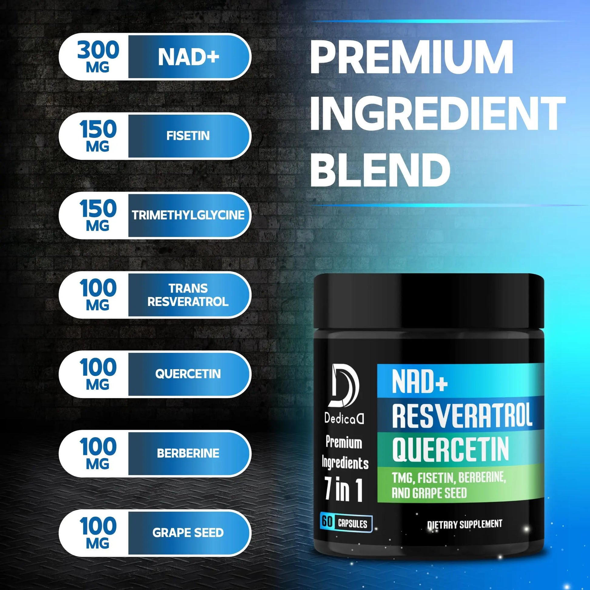 DEDICAD NAD.+ Supplement - Combined to Resveratrol, Quercetin, Berberine, Fisetin, TMG and Grape Seed - 60 Capsules DEDICAD buy supplements canada