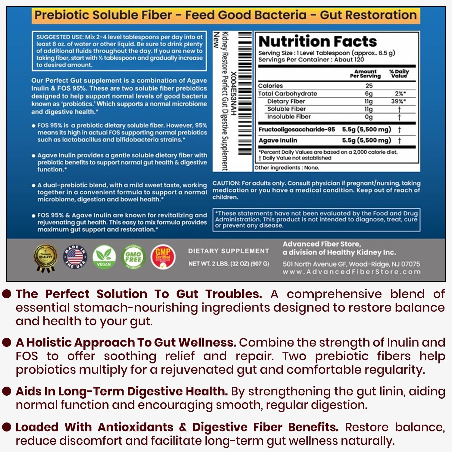 Perfect Gut: Inulin FOS Powder for Gut Health. Prebiotic Inulin. Unique Prebiotic 95% FOS Inulin Agave Fiber Kidney Restore buy supplements canada