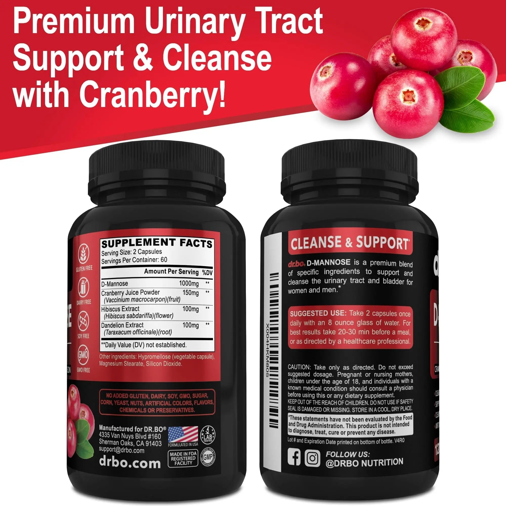 D Mannose Supplements for Women Pills - Natural D-Mannose 500mg Capsules, Cranberry DMannose Pills 1000mg Per Serving - Bladder Flush & Urinary Tract Cleanse Health Supplement - 120 Veg Capsules DR. BO buy supplements canada