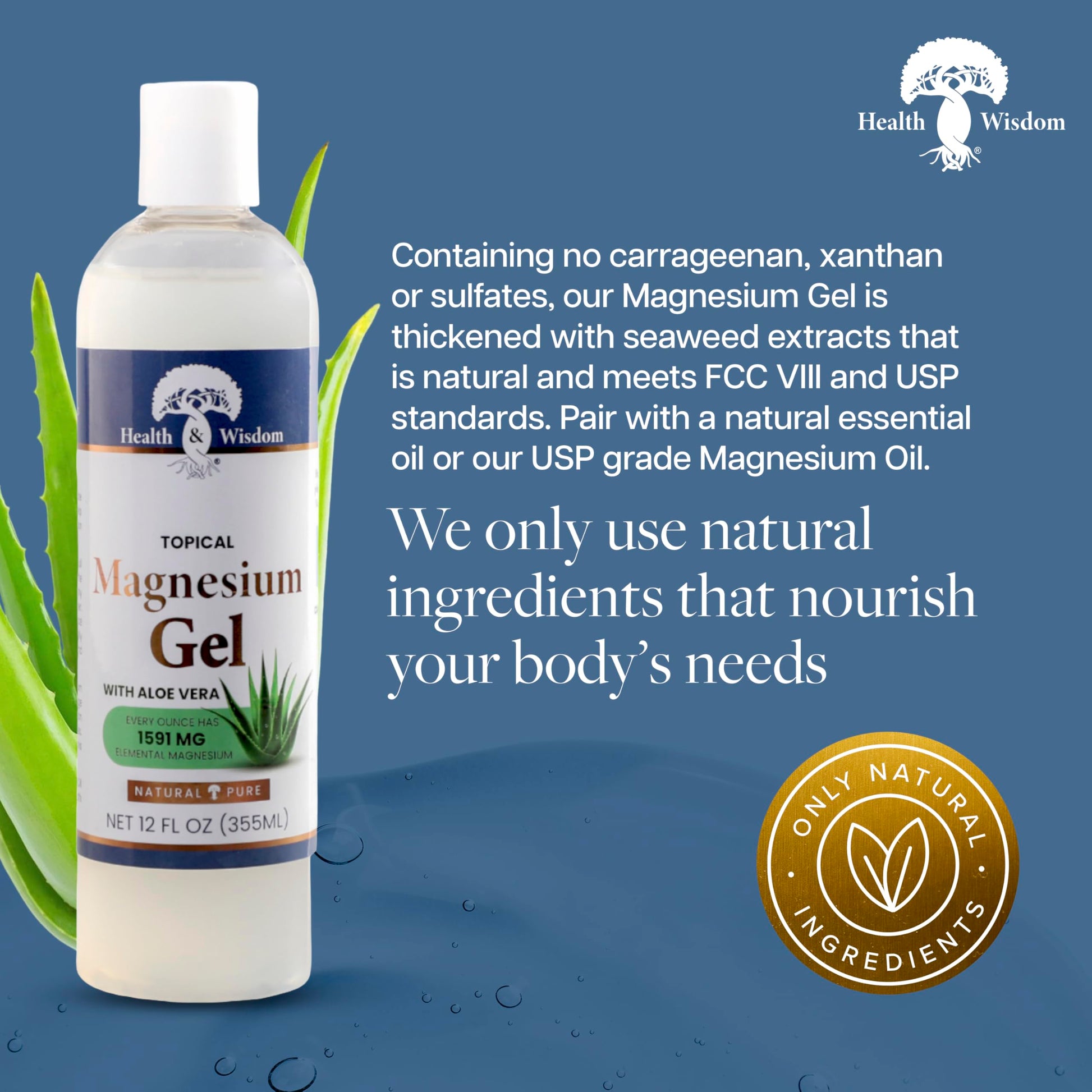 Health and Wisdom Pure Magnesium Gel with Seaweed Extract and Aloe Vera - Topical Muscle & Joint Relief- Natural and Pure Skin & Scalp Moisturizing - Enhanced Absorption - 12 Fl oz Health and Wisdom buy supplements canada