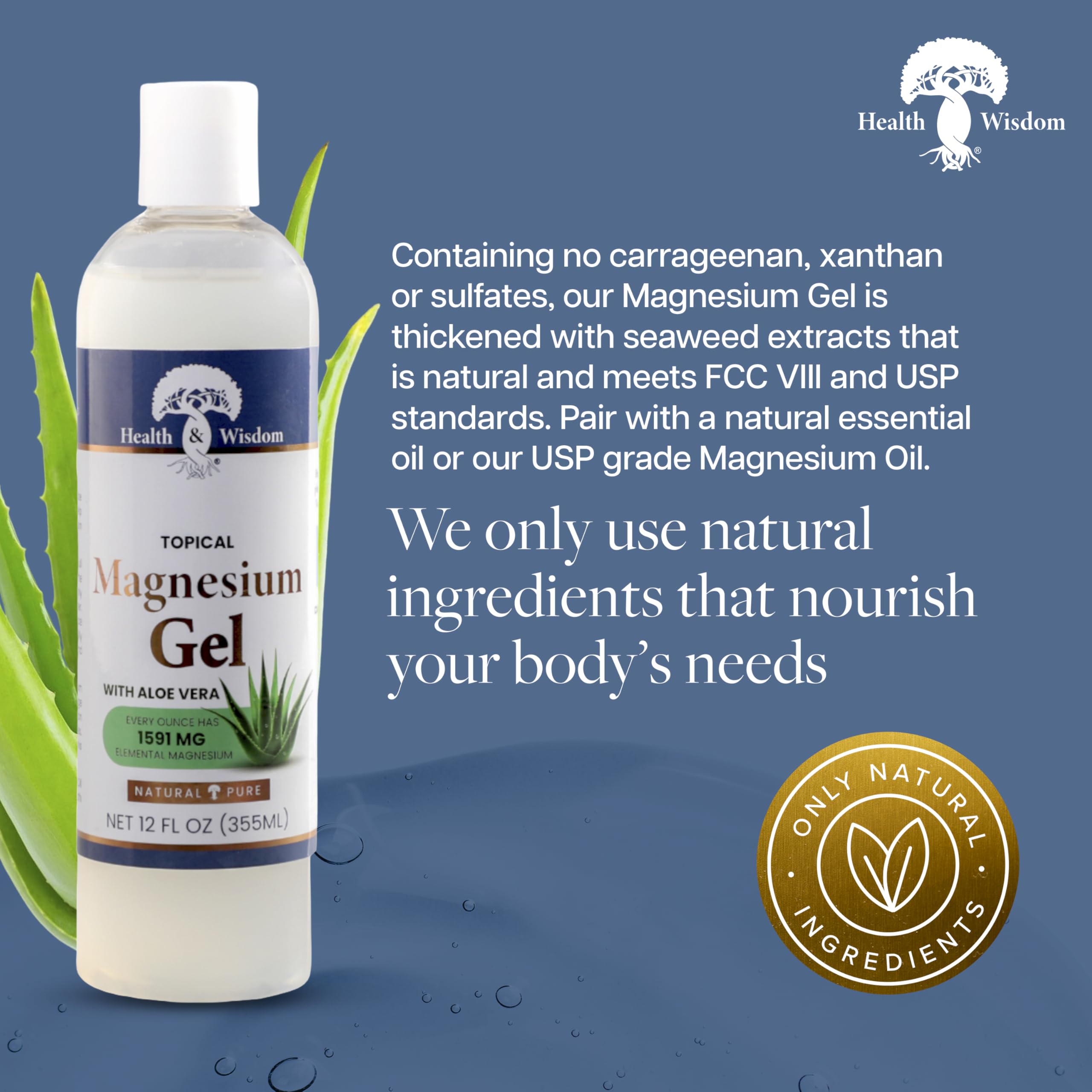 Health and Wisdom Pure Magnesium Gel with Seaweed Extract and Aloe Vera - Topical Muscle & Joint Relief- Natural and Pure Skin & Scalp Moisturizing - Enhanced Absorption - 12 Fl oz Health and Wisdom buy supplements canada