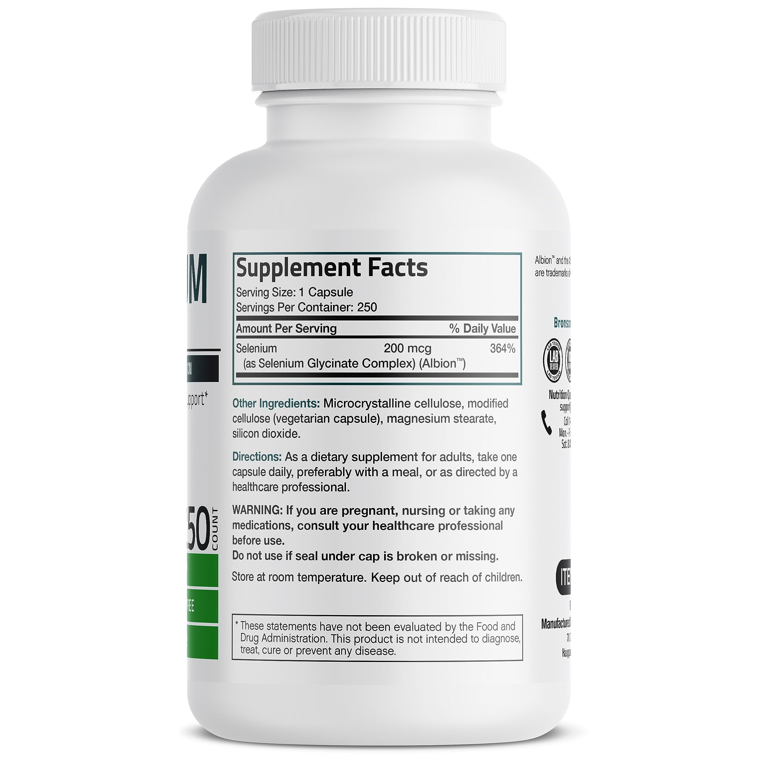 Bronson Selenium 200 mcg – Yeast Free Chelated Amino Acid Complex - Essential Trace Mineral with Superior Absorption Bronson buy supplements canada