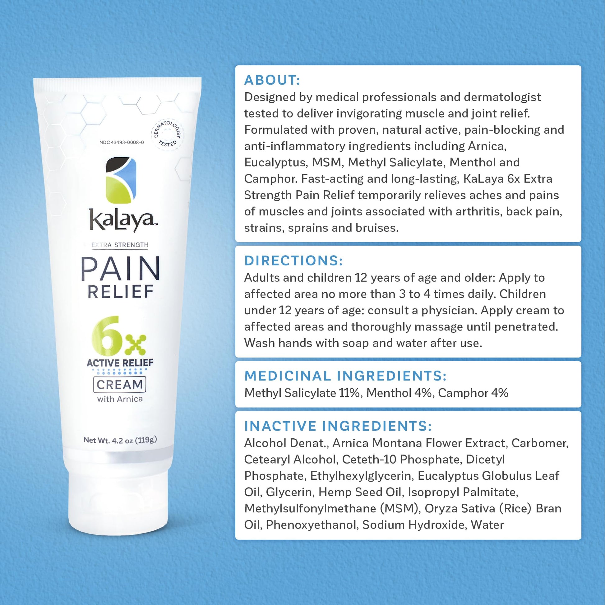 Kalaya Pain Relief Cream with Arnica for Muscles and Joints – 6 Natural Active Ingredients with Long Lasting and Fast Acting Relief in 3 Minutes - Dermatologist Tested to Soothe Tension - 4.2 oz Kalaya Naturals buy supplements canada