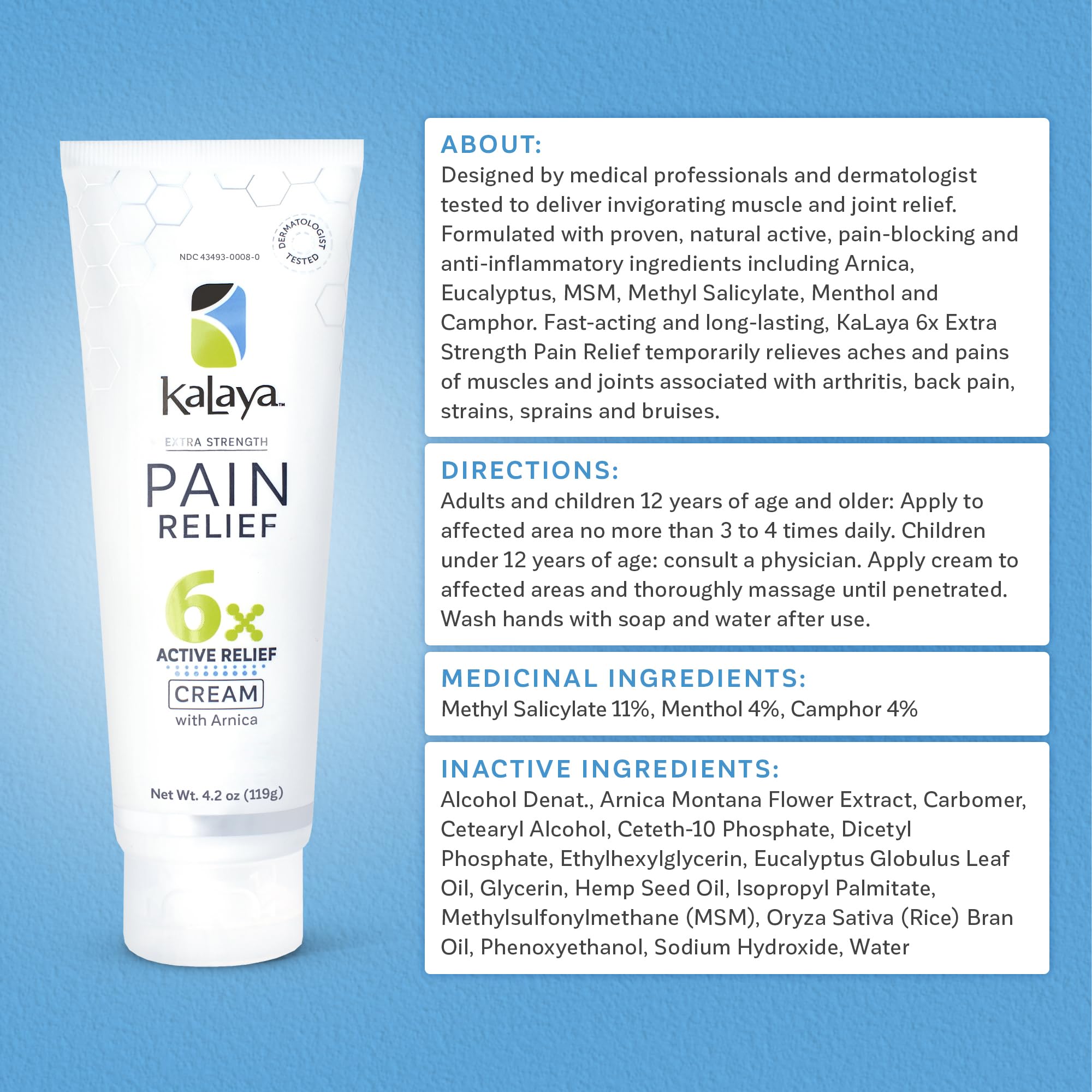 Kalaya Pain Relief Cream with Arnica for Muscles and Joints – 6 Natural Active Ingredients with Long Lasting and Fast Acting Relief in 3 Minutes - Dermatologist Tested to Soothe Tension - 4.2 oz Kalaya Naturals buy supplements canada