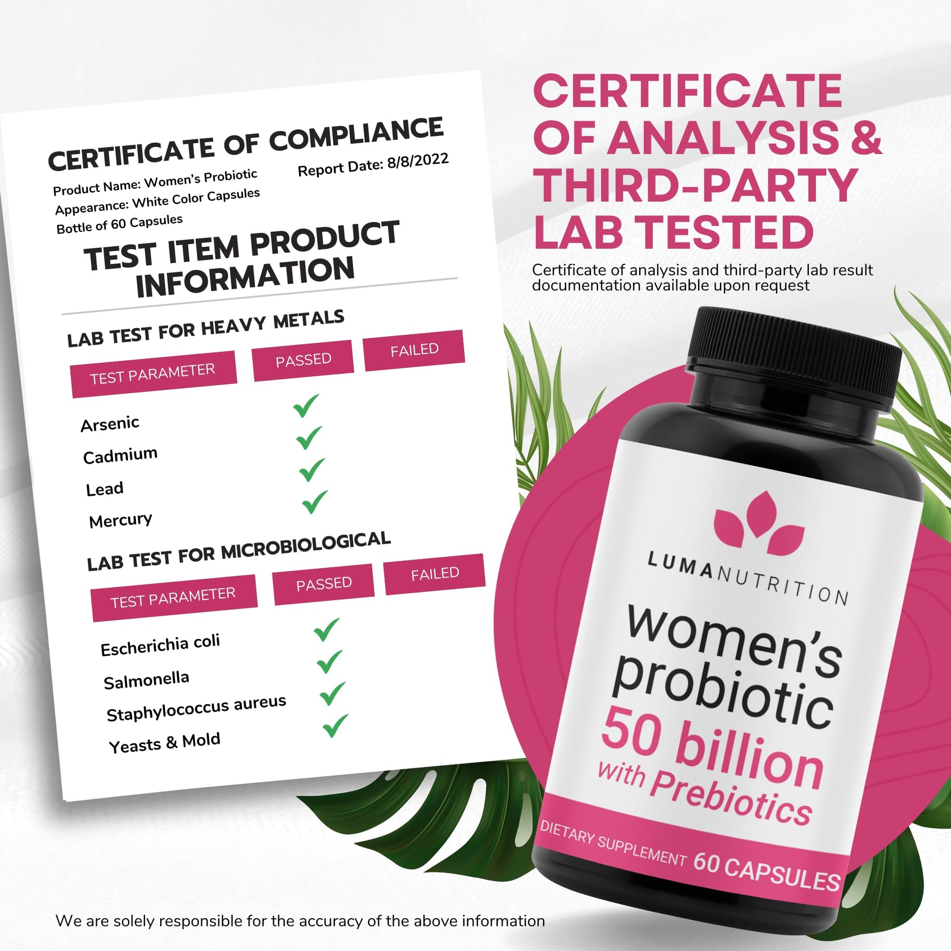 Luma Nutrition Probiotics for Women with Prebiotics - 50 Billion CFU - Formulated for Digestive Luma Nutrition buy supplements canada