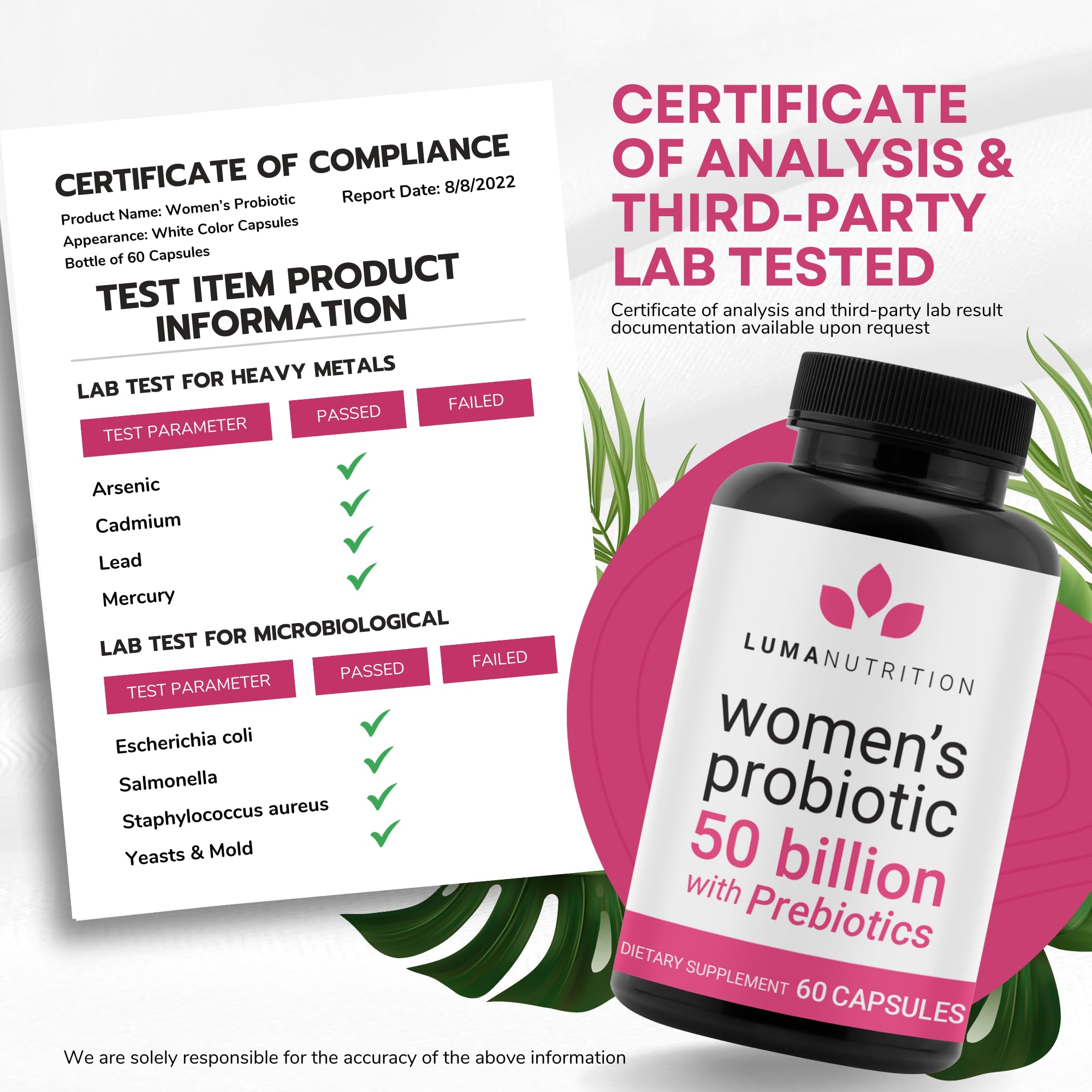 Luma Nutrition Probiotics for Women with Prebiotics - 50 Billion CFU - Formulated for Digestive Luma Nutrition buy supplements canada