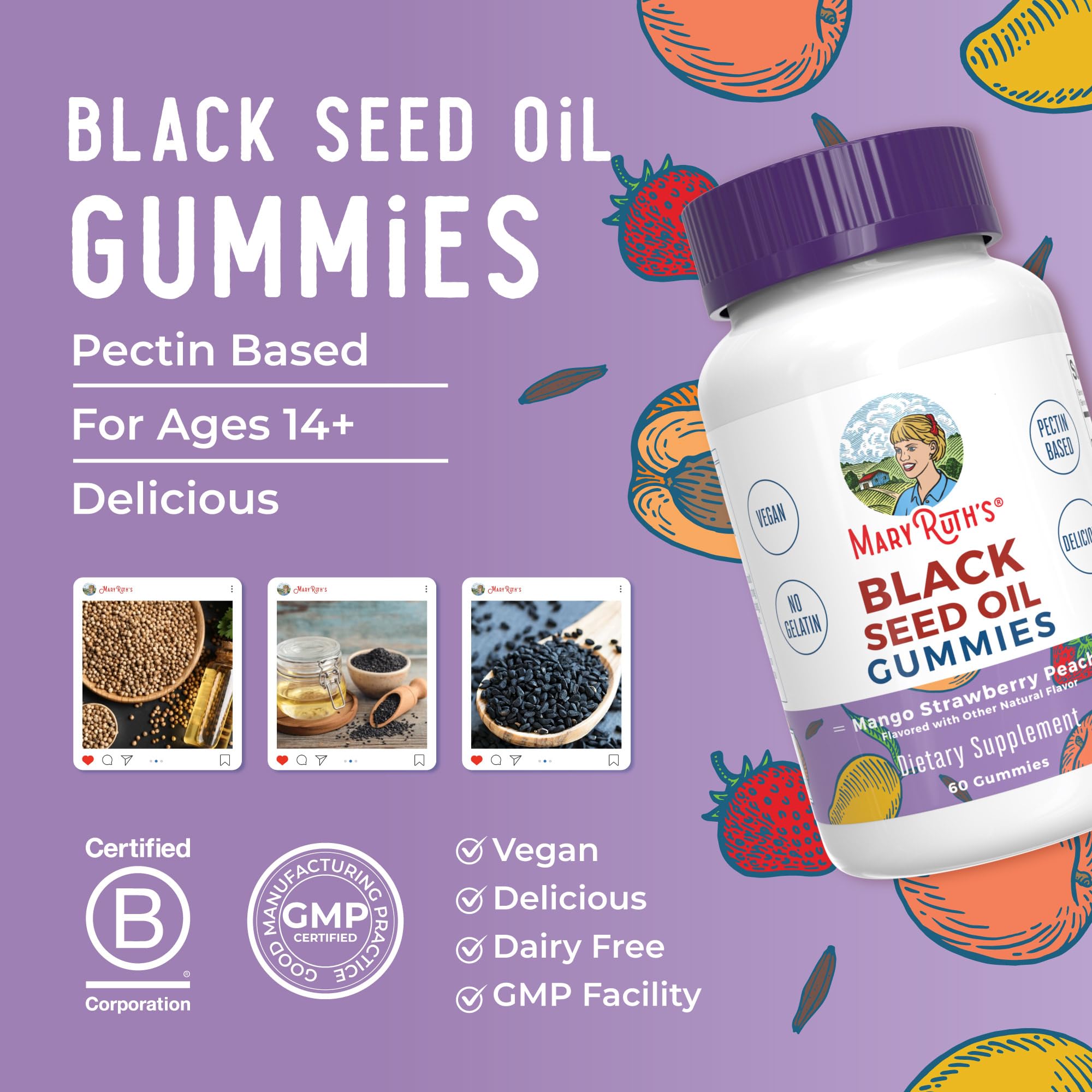 MaryRuth Organics Black Seed Oil Gummies | Black Cumin Seed Oil Supplement | Traditionally Used for Immune Support & Cardiovascular Health | Vegan | No Gelatin | Pectin Based | 60 Gummies MARYRUTH'S buy supplements canada
