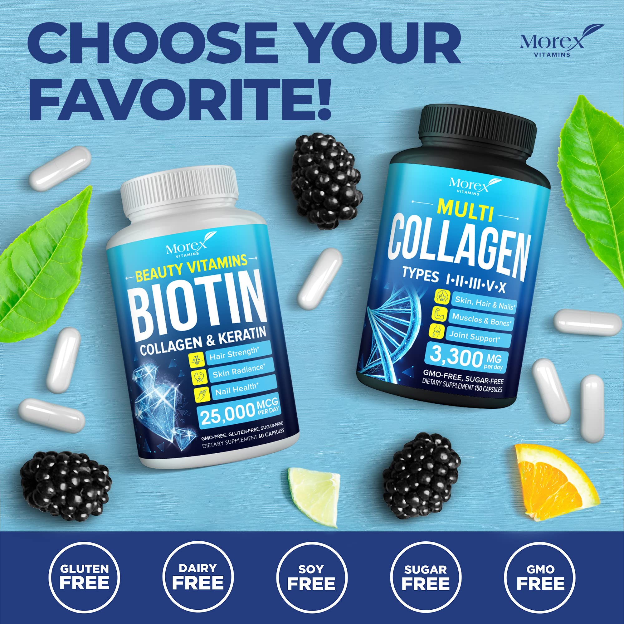 Multi Collagen Pills (Types I, II, III, V & X) - Marine Collagen & Bone Broth Capsules MOREX VITAMINS buy supplements canada