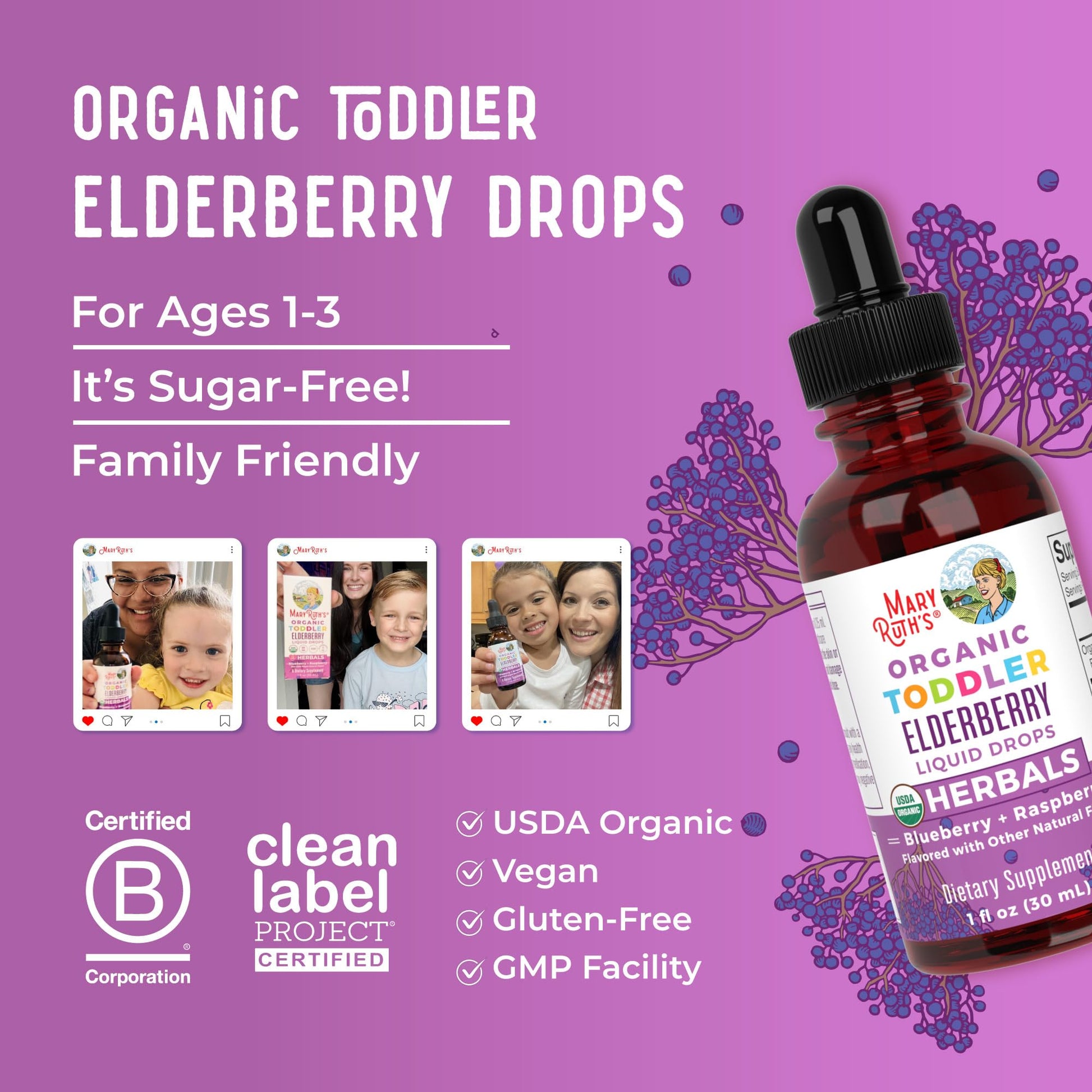 MaryRuth Organics Toddler Elderberry Syrup, USDA Organic Elderberry, Sugar Free Kids Immune Support Supplement for Ages 1-3 Years, Clean Label Project Verified®, Vegan, Non-GMO, Gluten Free, 1 Fl Oz MARYRUTH'S buy supplements canada