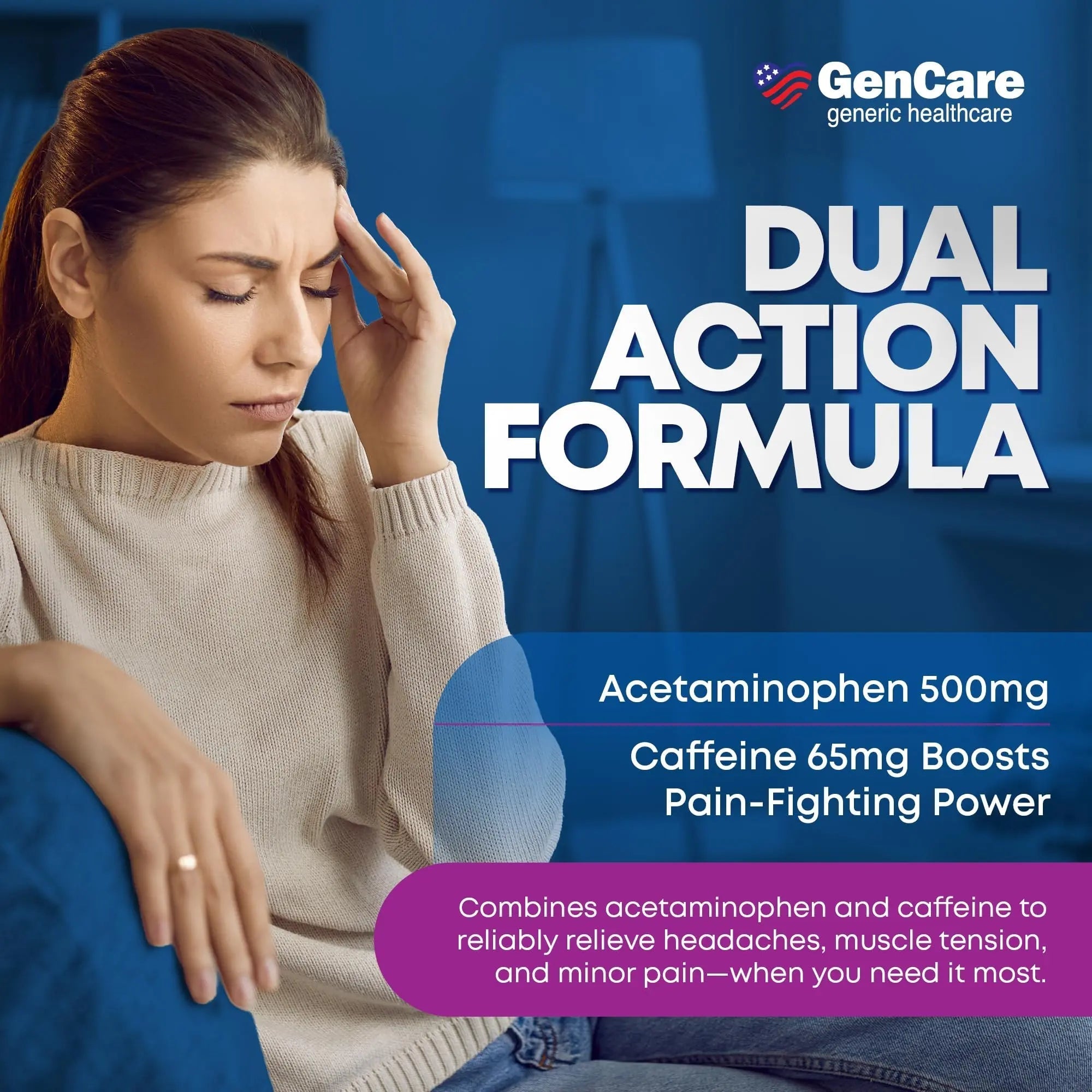 GenCare - Tension Headache Relief Pain Reliever with Acetaminophen 500 mg & Caffeine 65 mg (200 Caplets) Best Value Bulk Extra Strength for Head, Migraine, Joint Pain & Body Ache Relief Medicine GenCare buy supplements canada