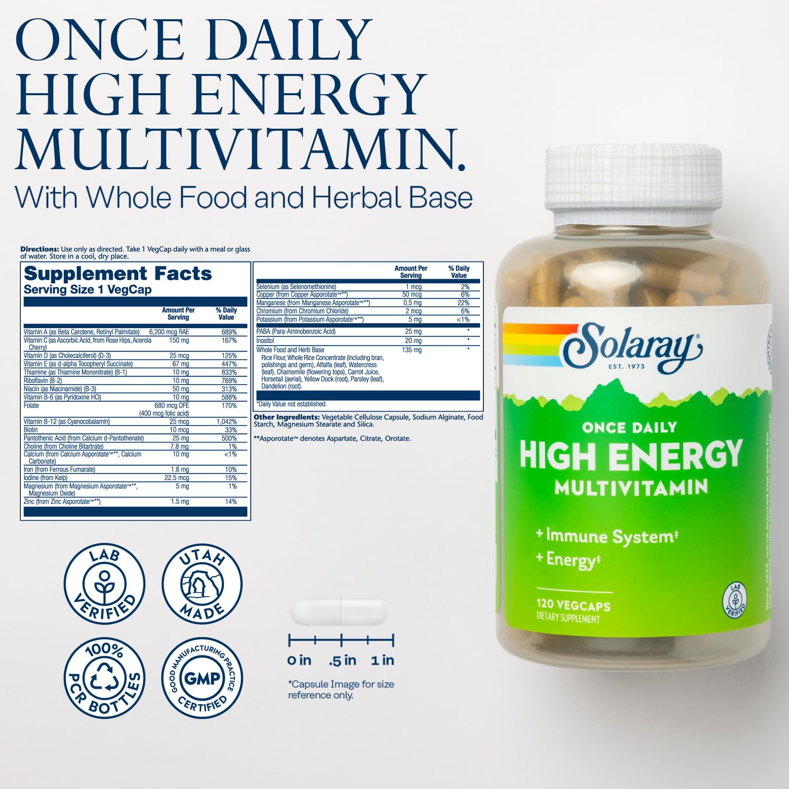 SOLARAY Once Daily High Energy Multivitamin for Women and Men - Energy Supplements - Immune Support w/Vitamin C, A, D and E, Vitamin B Complex SOLARAY buy supplements canada