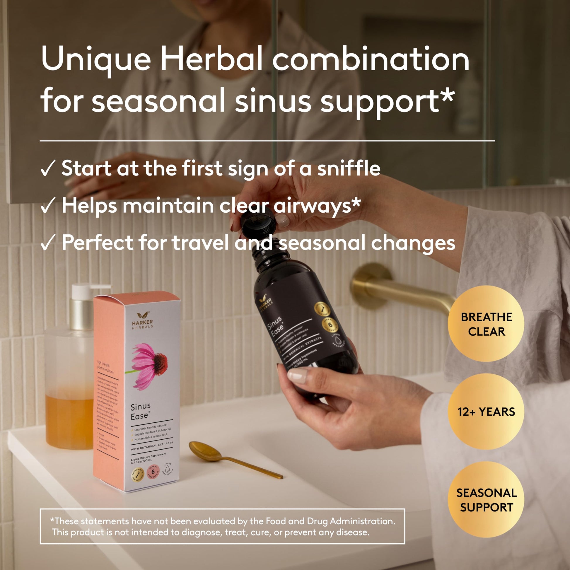 Harker Herbals Sinus Ease Syrup, Herbal Nasal Care for Runny Nose, Sinus Pressure, High Absorption, Herbal Flavor, Plant-Based - 6.7 Fl oz (40 Servings) Harker Herbals buy supplements canada