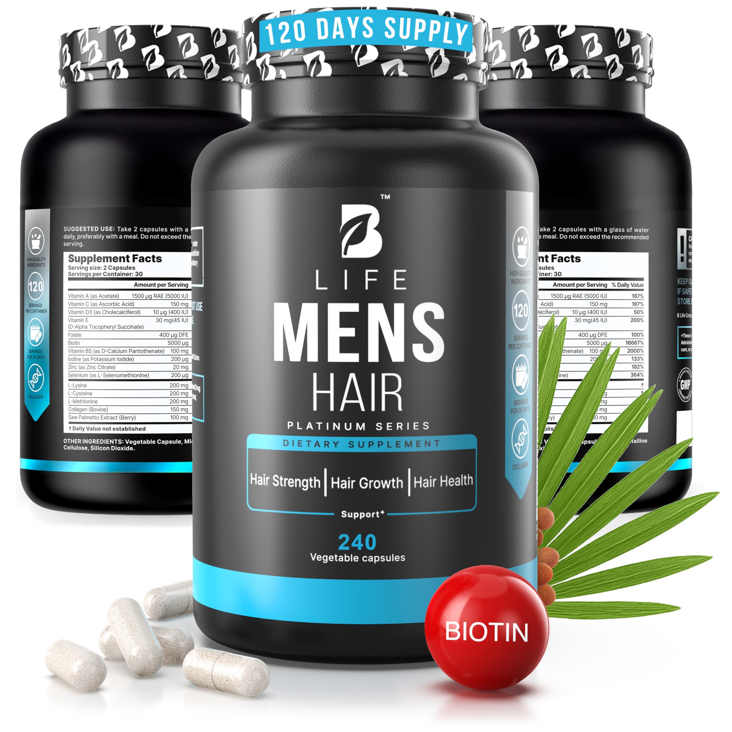 Men’s Hair Growth Supplement – Biotin & Collagen Hair Vitamins for Men – Thicker, Fuller Hair, Nail & Scalp Support – Hair Loss Supplement with Zinc, Selenium & Vitamins A C D E – 240 Capsules B Life Company buy supplements canada