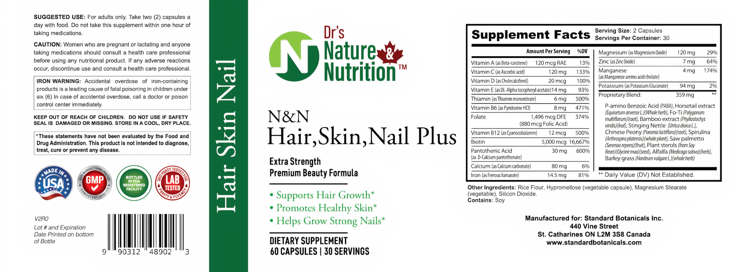 Dr's Nature & Nutrition Hair, Skin & Nail Plus Vitamin Supplement with Biotin 5000mcg, Bamboo Extract, Collagen Support - Extra Strength Beauty Supplement for Men and Women - 60 Capsules Dr's Nature & Nutrition buy supplements canada