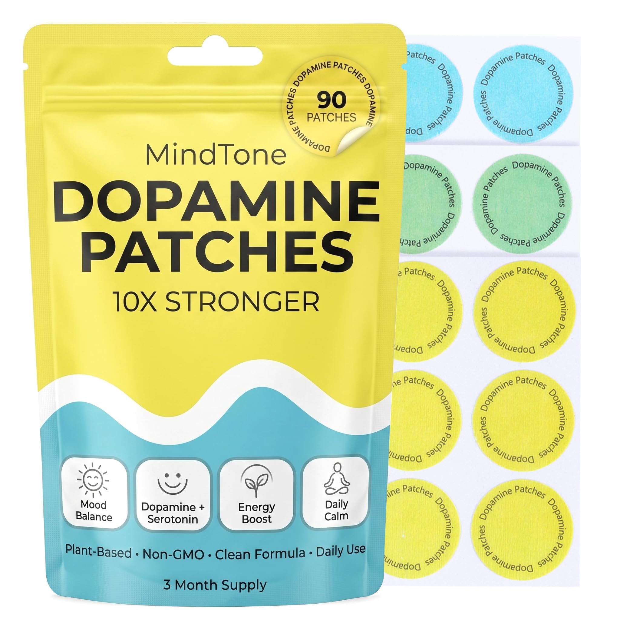 MindTone Dopamine Patches Extra Strength – 90 Count Plant-Based Non-GMO Mood Support & Energy Patch – Dopamine & Serotonin Balance – Mood Balance Patch for Women & Men – 3 Month Supply MindTone buy supplements canada