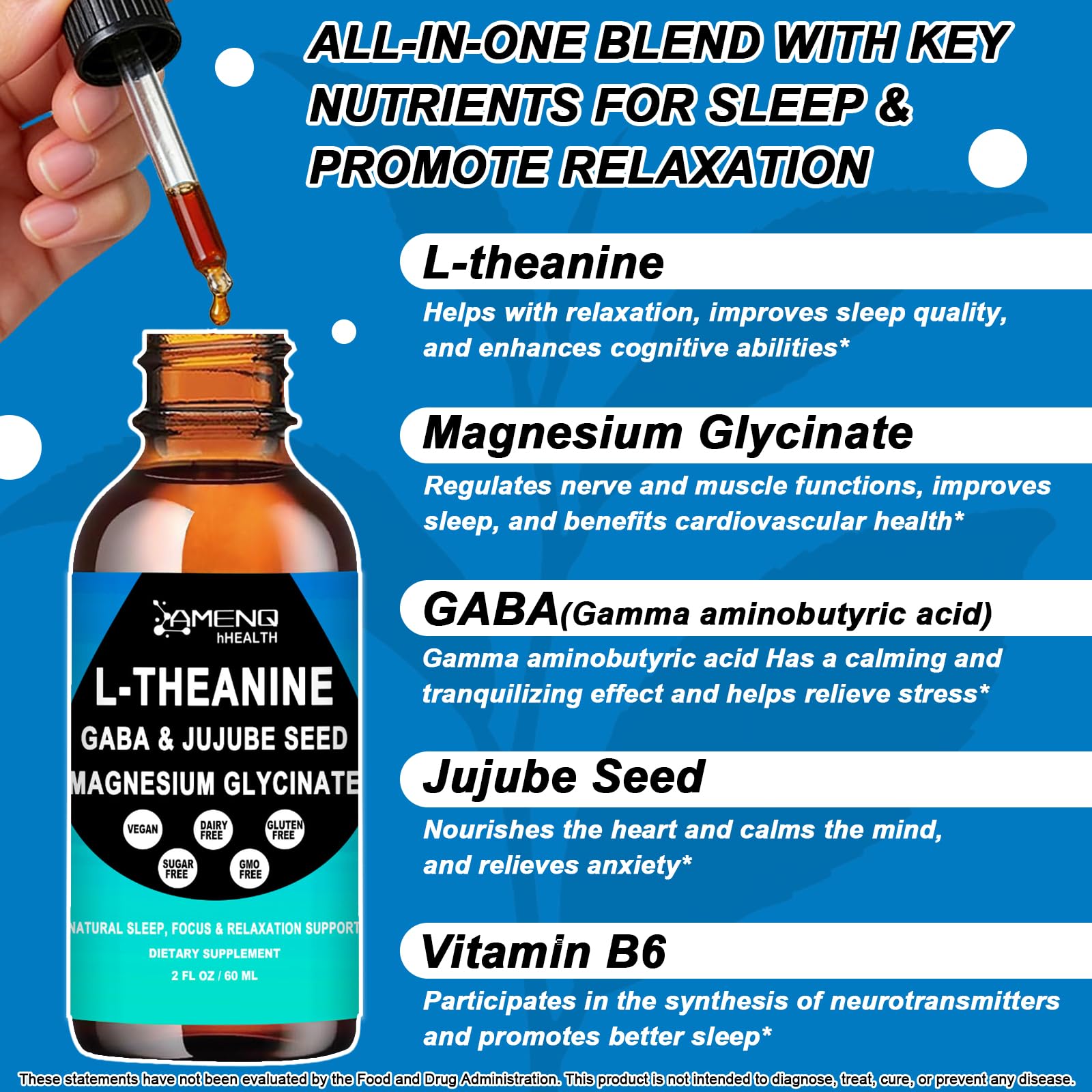 L Theanine Liquid Drops - Double Strength L-Theanine 200mg for Adults & Kids, Fast Absorption Gaba L-Theanine Supplements w. Magnesium & Jujube Seed for Nerve & Sleep, Relaxation & Mood Support丨Vegan AMENQ hHEALTH buy supplements canada