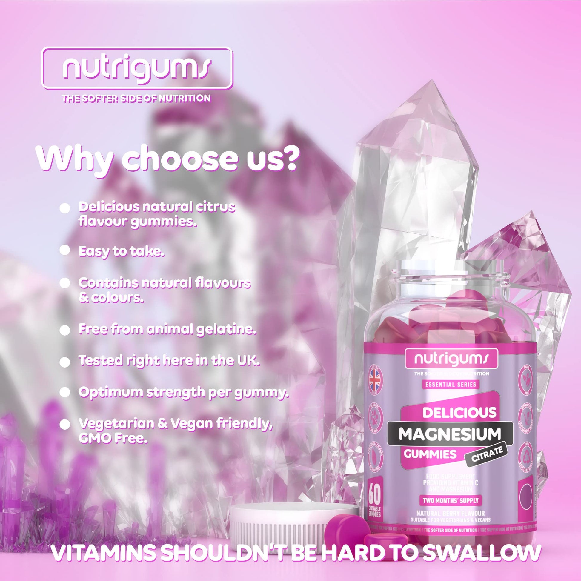 Magnesium Citrate 1250mg & Vitamin C Gummy | Mixed Berry Flavour | 60 Vegan Gummies Nutrigums buy supplements canada