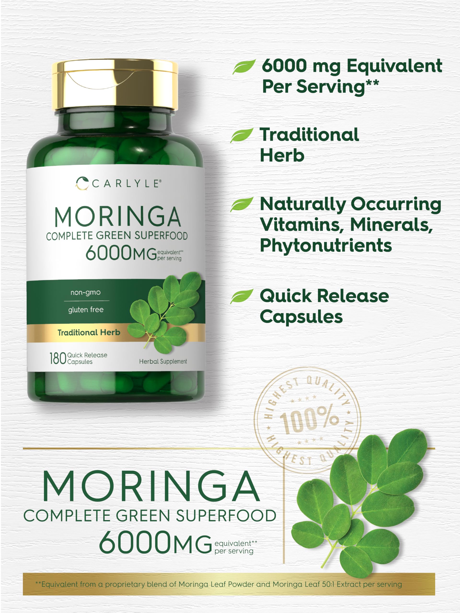 Carlyle Moringa Oleifera Supplement | 180 Capsules | Complete Green Superfood for Women and Men | Non-GMO and Gluten Free Carlyle buy supplements canada