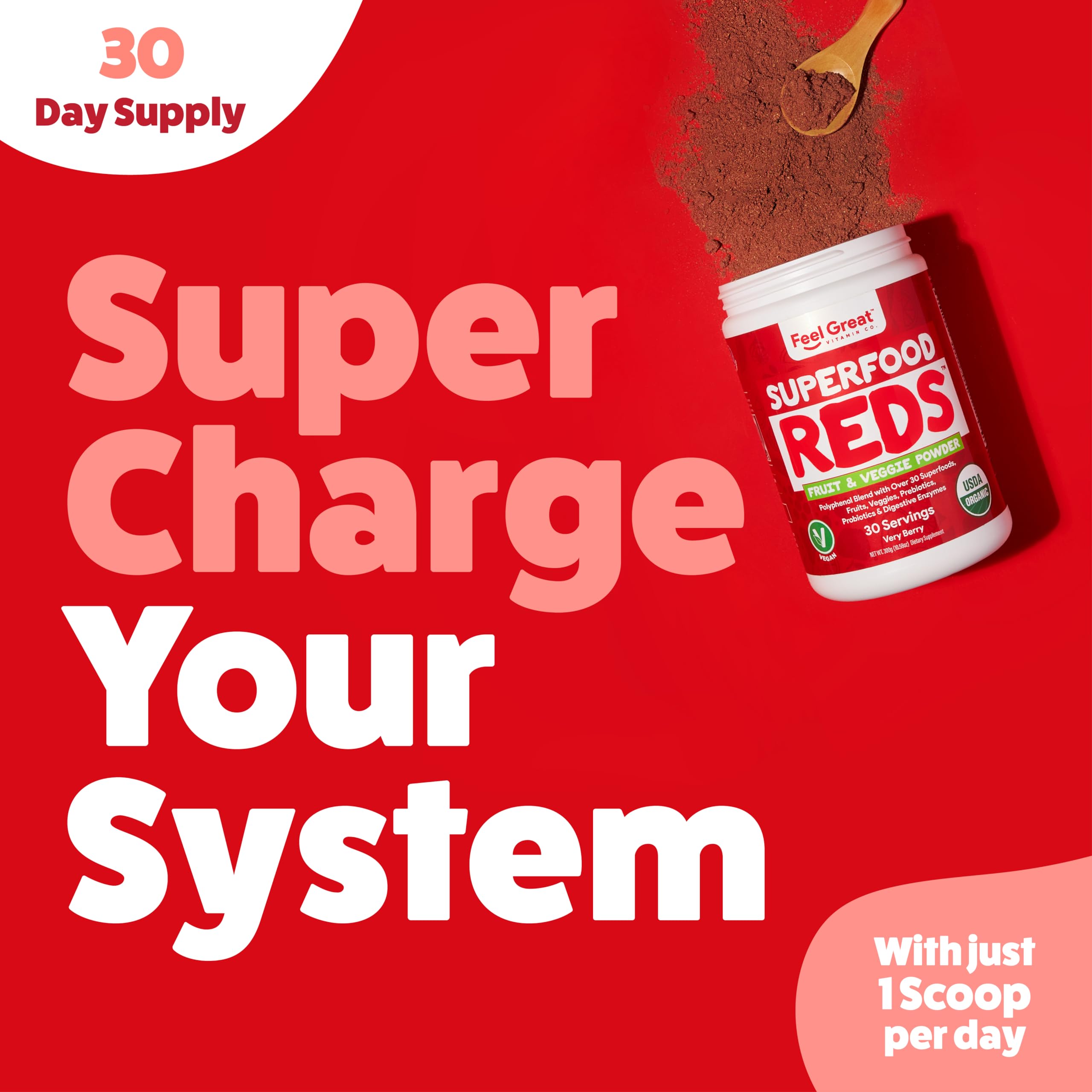 Feel Great Organic Superfood Reds Powder Packed with Beet Root Powder | Digestive Support Including Bloating Relief | Fruit and Veggie Polyphenols Supplement. The Feel Great Vitamin Company buy supplements canada