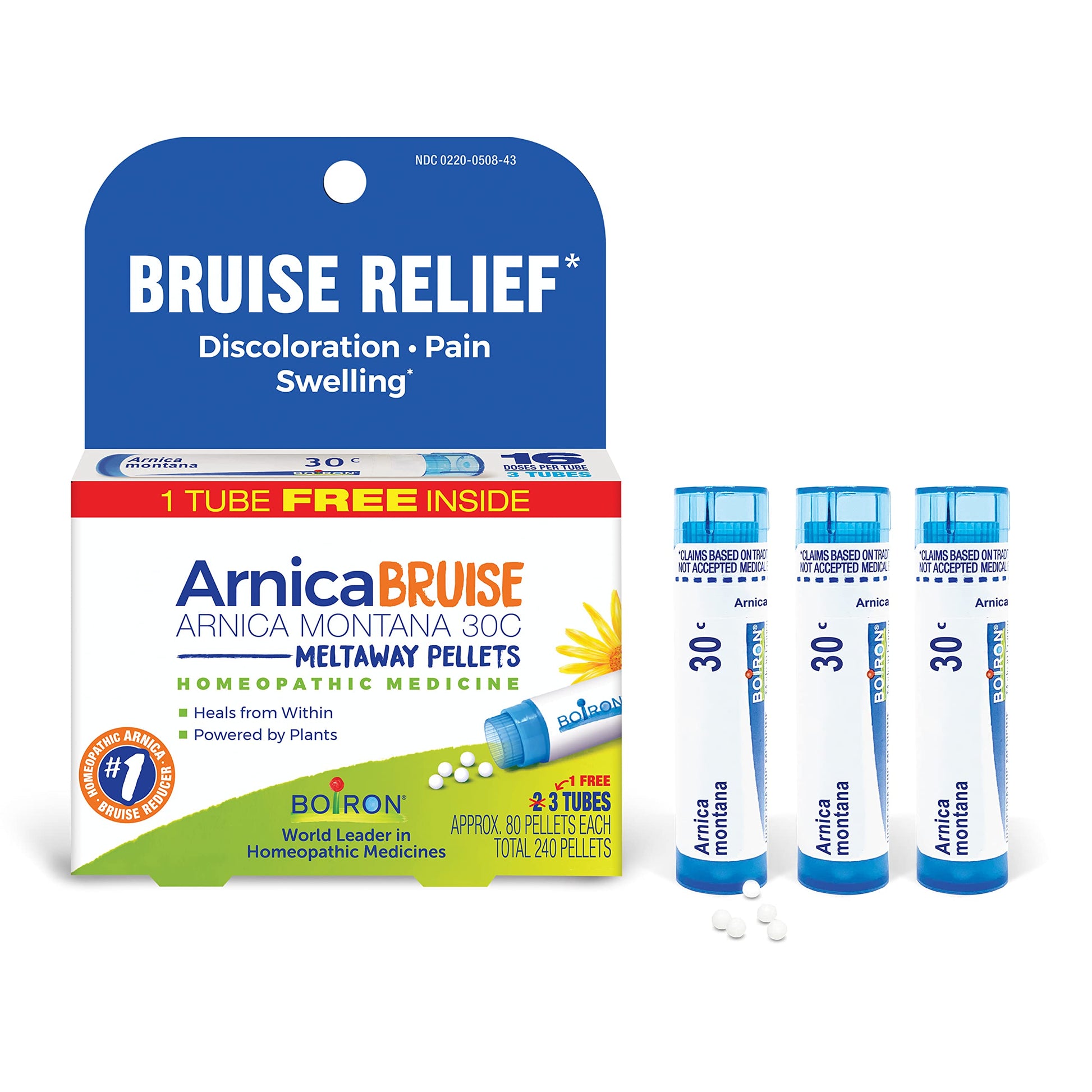 Boiron Arnica Bruise - Arnica Montana 30c for Relief of Pain, Swelling, and Discoloration from Bruises - 3 Count (240 Pellets) Boiron buy supplements canada