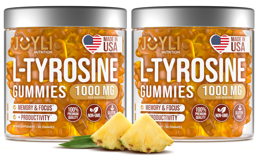 2 Pack - JOYLI L-Tyrosine Gummies 1000MG – Sugar-Free Vegan Focus Supplement & Mood Support for Kids & Adults – 500mg Per Gummy – Sleep Gummies for Memory, Energy & Wellness – 60 Pcs per Pack JOYLI Nutrition buy supplements canada