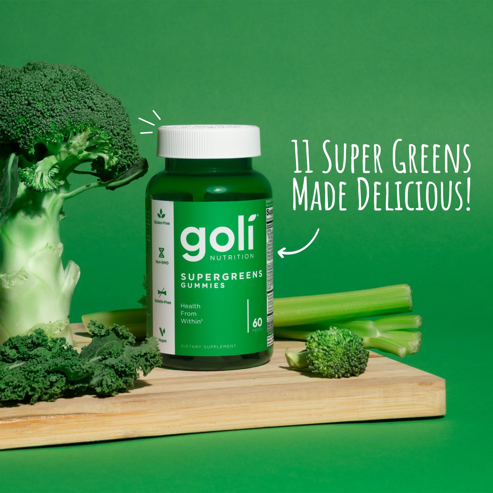 Goli Supergreens Gummies with Probiotics - Artichoke Leaf Extract, Spirulina, Kale, Vitamins A, B6, B12 - Vegan, Gluten-Free, Non-GMO Goli buy supplements canada
