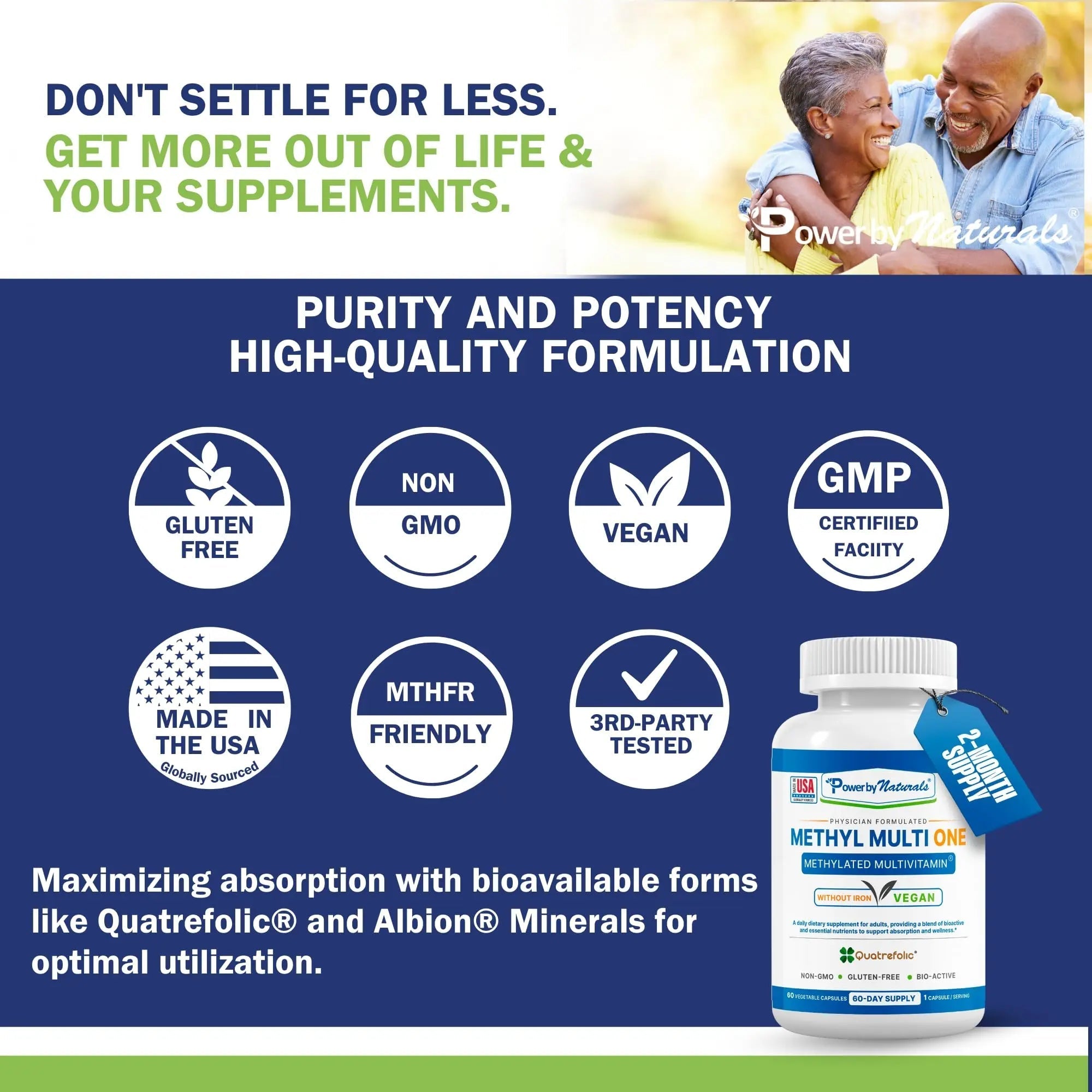 Power By Naturals Methyl Multi One - Iron-Free Methylated Multivitamin with Quatrefolic 5-MTHF, Active B12, P5P, CoQ10 & Zinc for MTHFR Support Power By Naturals buy supplements canada