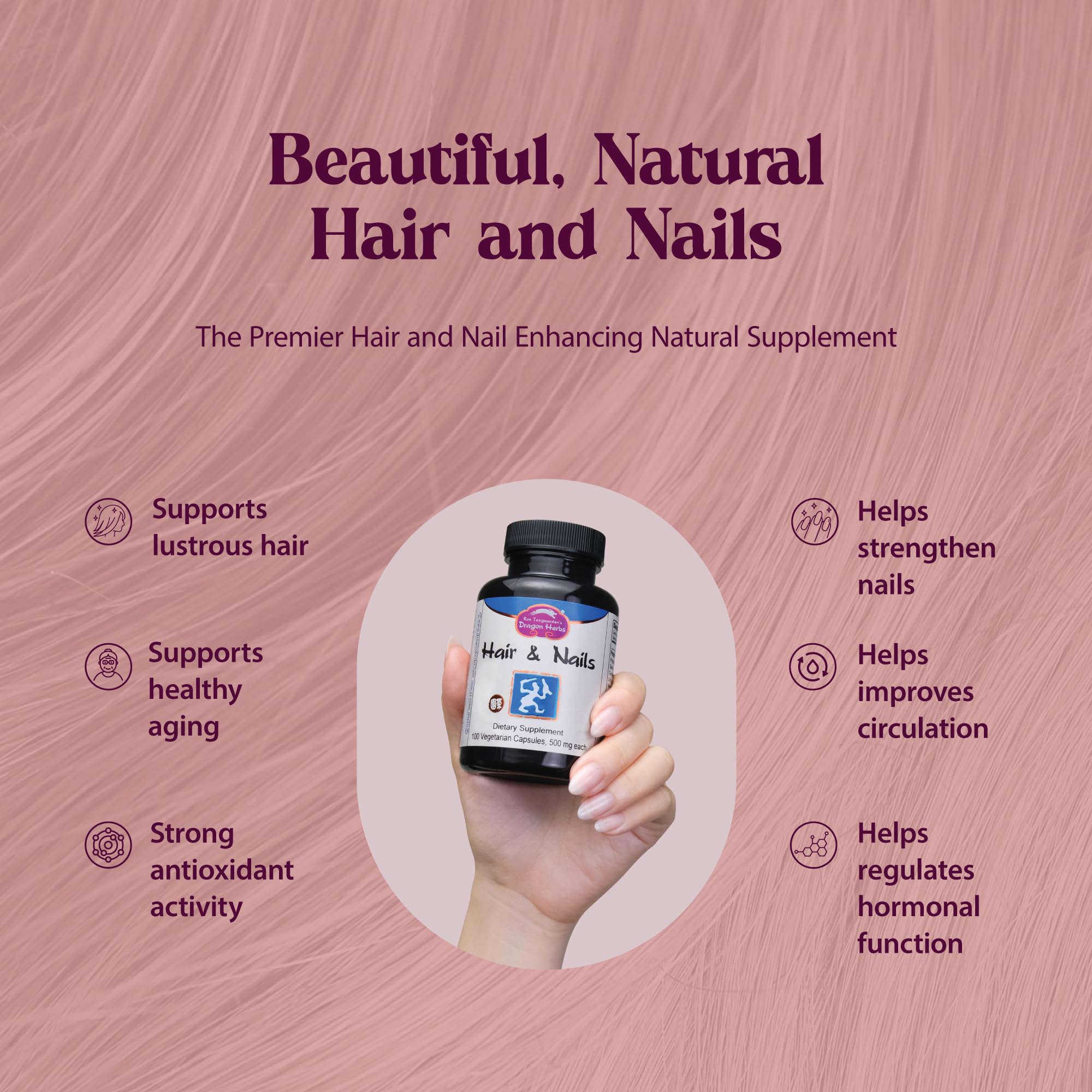 Dragon Herbs Hair and Nails | All Natural Supplement to Support Hair, Nails, Healthy Aging, and Circulation | All Natural Ingredients, Non-GMO (100 Capsules, 500 mg Per Capsule) Dragon Herbs buy supplements canada