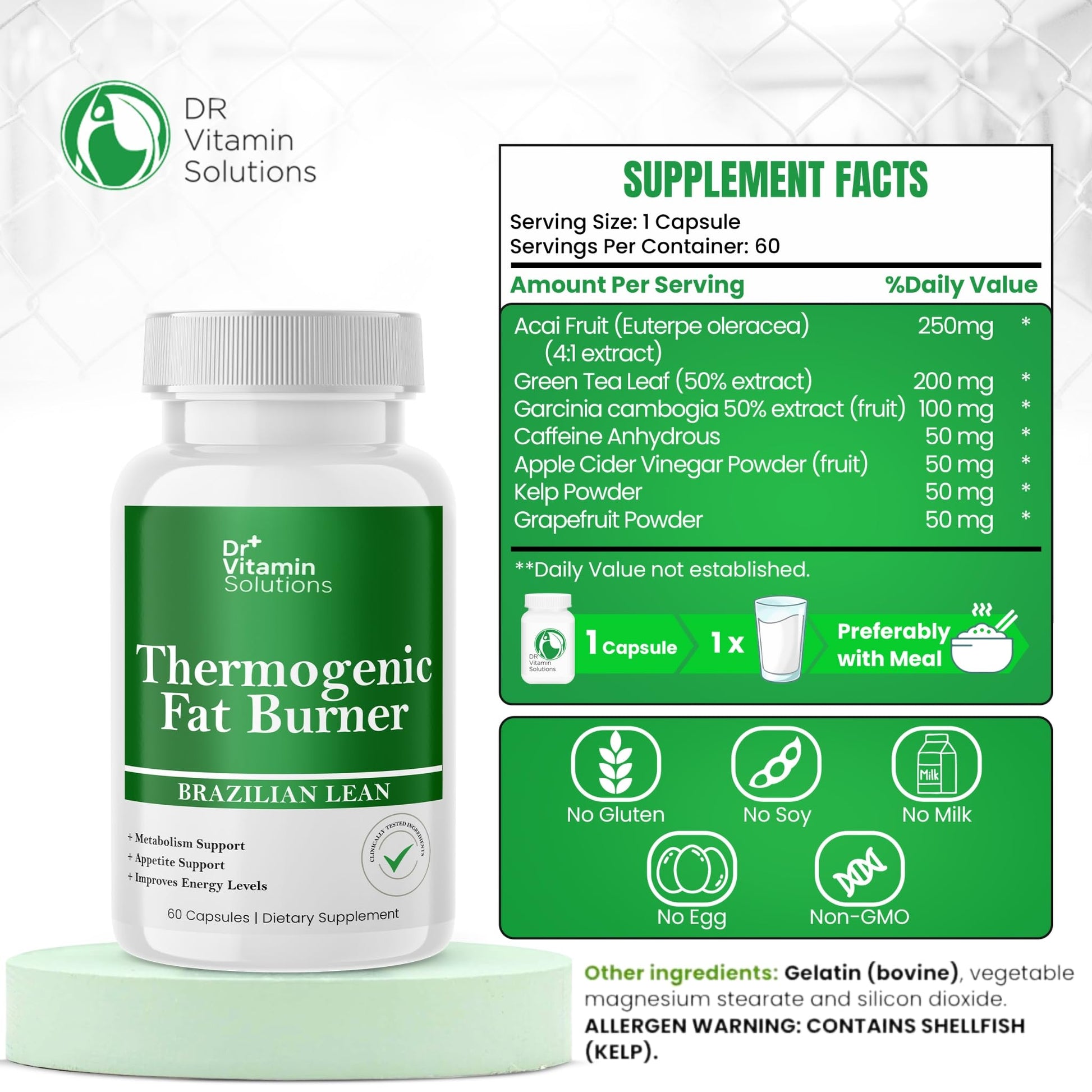 Thermogenic Fat Burner Brazilian Lean, Pills for Women, Waist Trimmer & Supplements for Bloating for Women & Men, 60 Capsules DR VITAMIN SOLUTIONS buy supplements canada