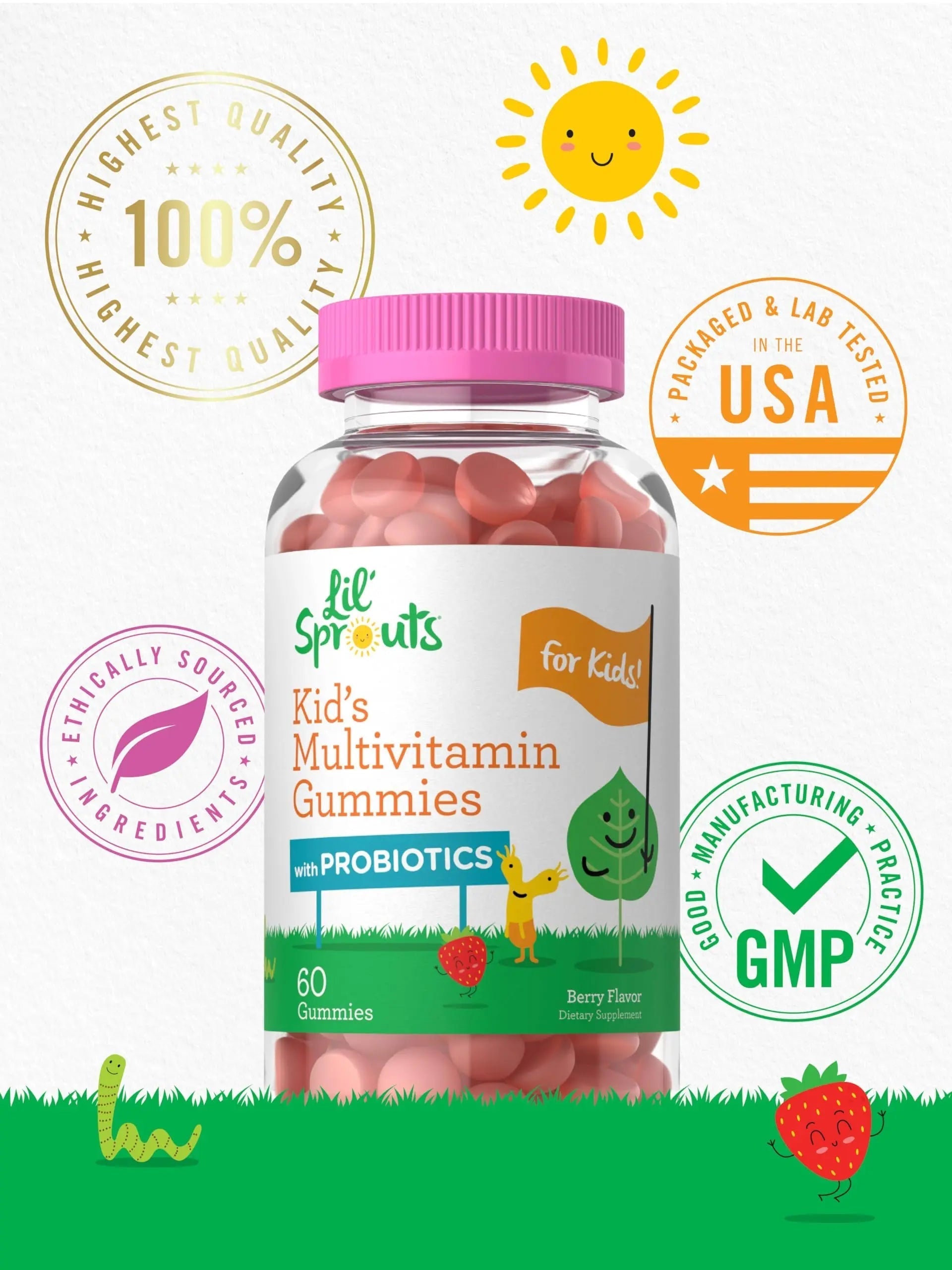 Carlyle Kids Multivitamin Gummies with Probiotics | 60 Chewables | Berry Flavor | Vegetarian, Non-GMO, Gluten Free Children's Supplement | by Lil' Sprouts | Carlyle buy supplements canada