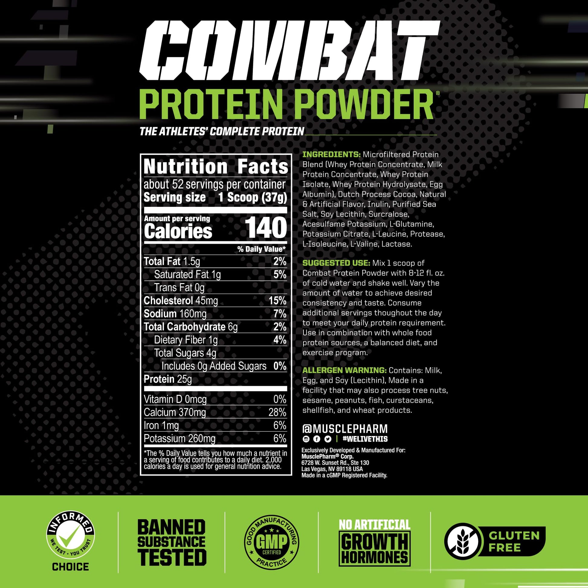 MusclePharm Combat Protein Powder, Chocolate Milk Flavor, Fuels Muscles for Productive Workouts, 5 Protein Sources including Whey Protein Isolate & Egg Albumin, Gluten Free, 4.2 lb, 52 Servings Muscle Pharm buy supplements canada