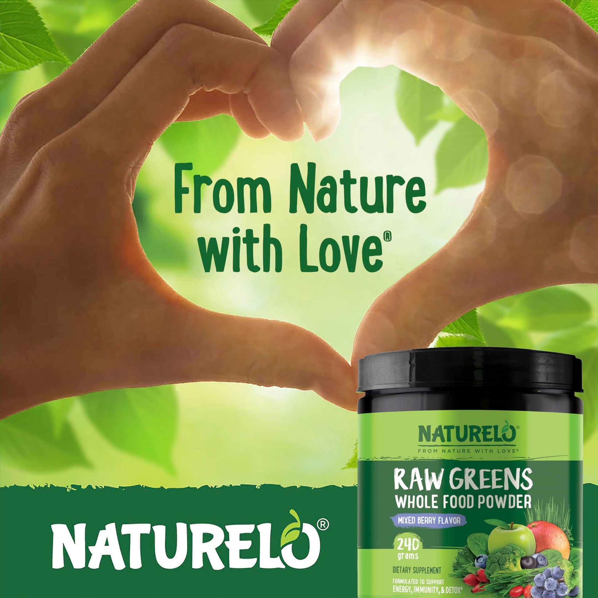 NATURELO Raw Greens Superfood Powder 240 Grams, Mixed Berry - Supports Energy, Immunity and Detox - Includes Spirulina, Wheat Grass and Organic Greens for Whole Food Nutrition NATURELO buy supplements canada