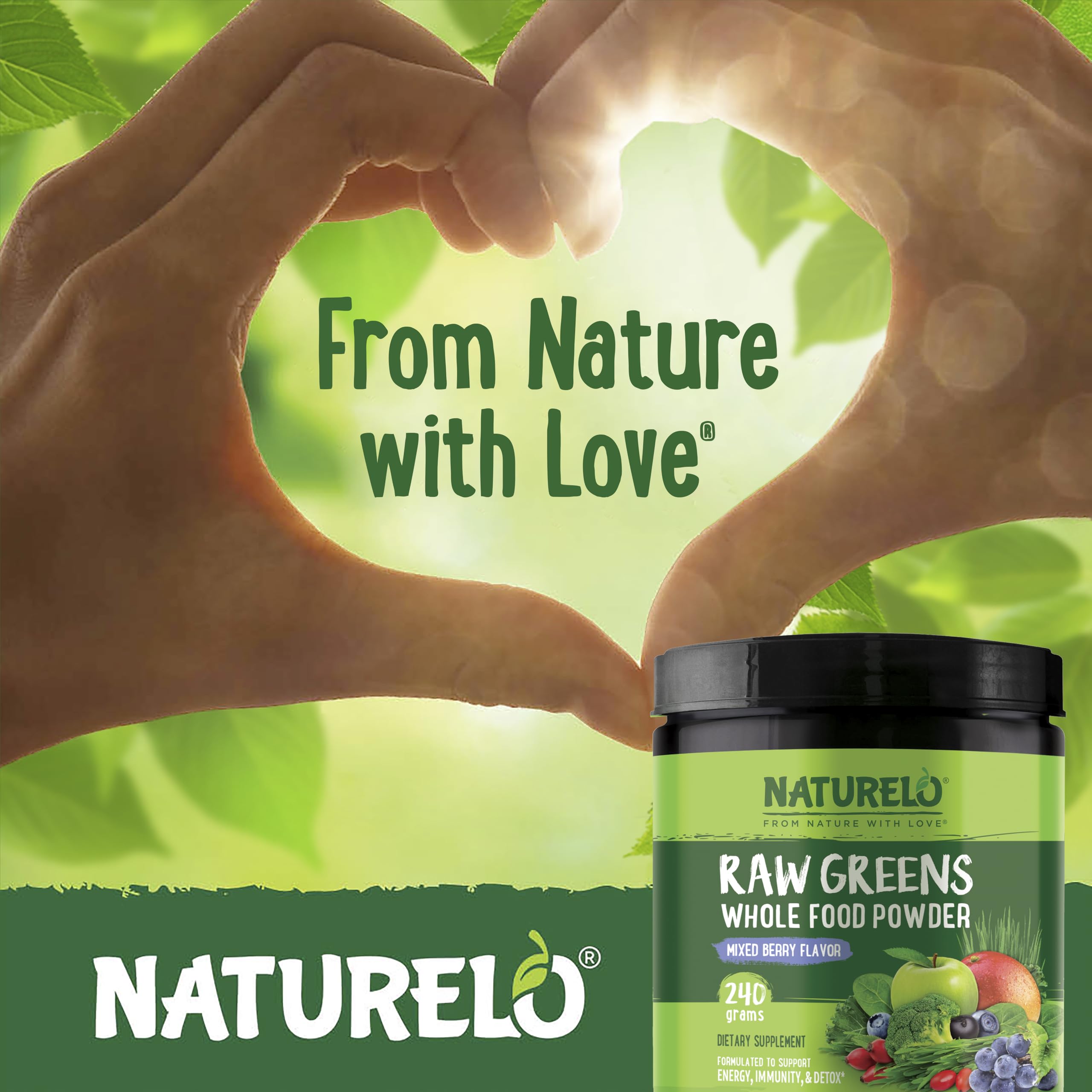 NATURELO Raw Greens Superfood Powder 240 Grams, Mixed Berry - Supports Energy, Immunity and Detox - Includes Spirulina, Wheat Grass and Organic Greens for Whole Food Nutrition NATURELO buy supplements canada
