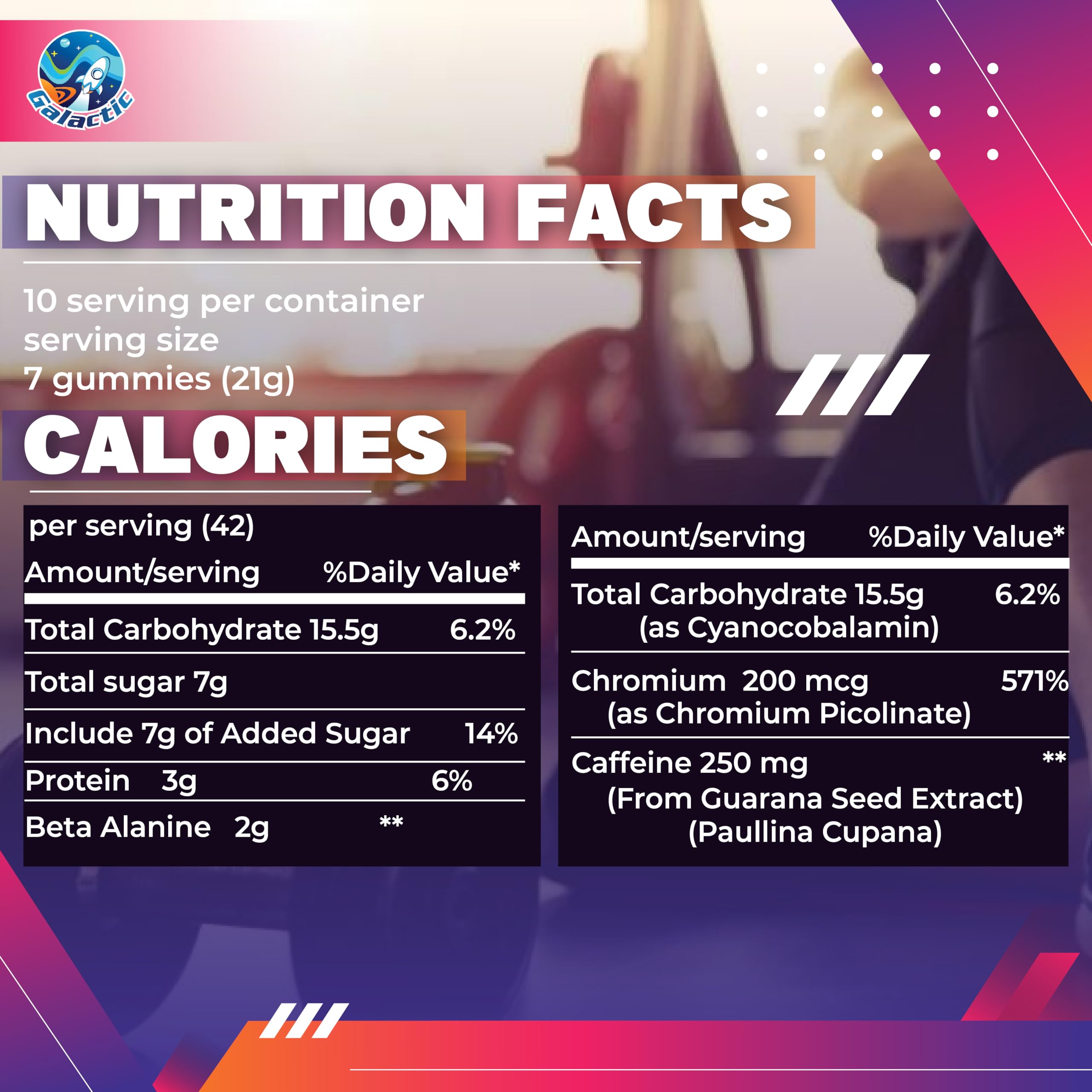 Galactic Pre-Workout Gummies, All Natural, 250mg Caffeine, Beta-Alanine, L-Citrulline Galactic buy supplements canada