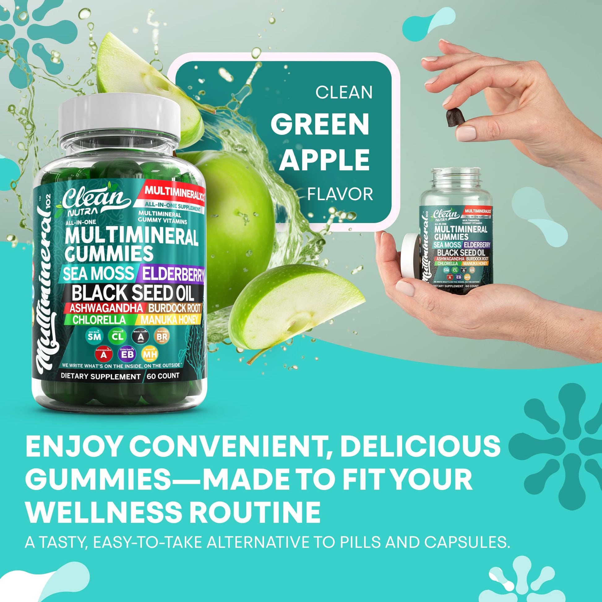 Sea Moss Gummies | Clinically Tested - Black Seed Oil Ashwagandha Elderberry Burdock Root Chlorella Manuka Honey - Vegan Irish Sea Moss Gummy Vitamins Clean Nutraceuticals buy supplements canada