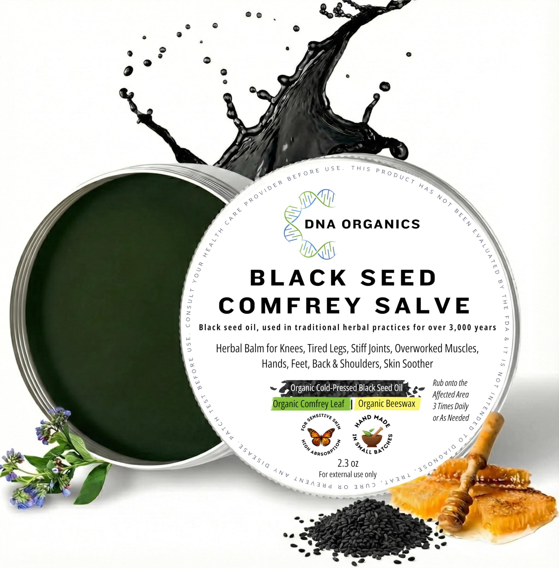 Wild Castle DNA Organics Black Seed Oil Comfrey Salve 2.3 oz – Organic Herbal Salve for Joint and Muscles & Tattoo Care. Balm for Soothing Relief. Handcrafted, Slow-Infused, No Chemical Fillers Wild Castle buy supplements canada
