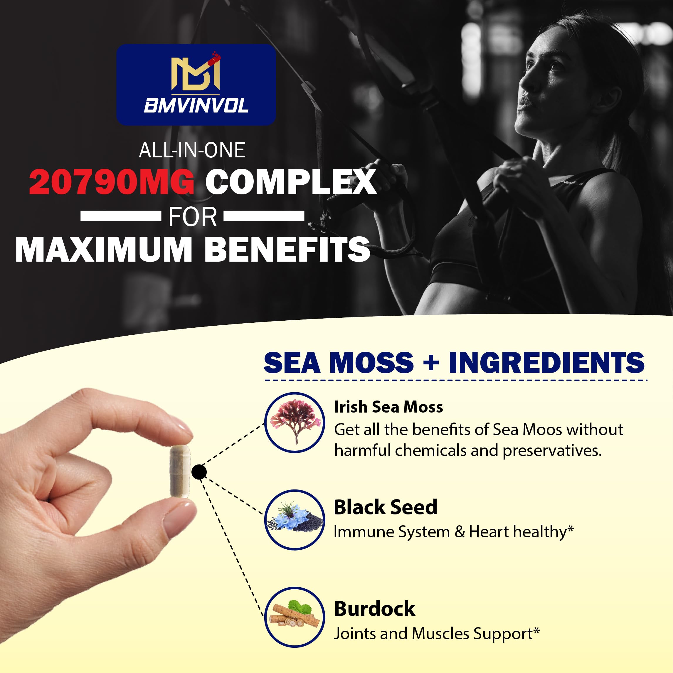 BMVINVOL 100 Capsules - Sea Moss Capsules 20790mg with Bladderwrack, Burdock BMVINVOL buy supplements canada