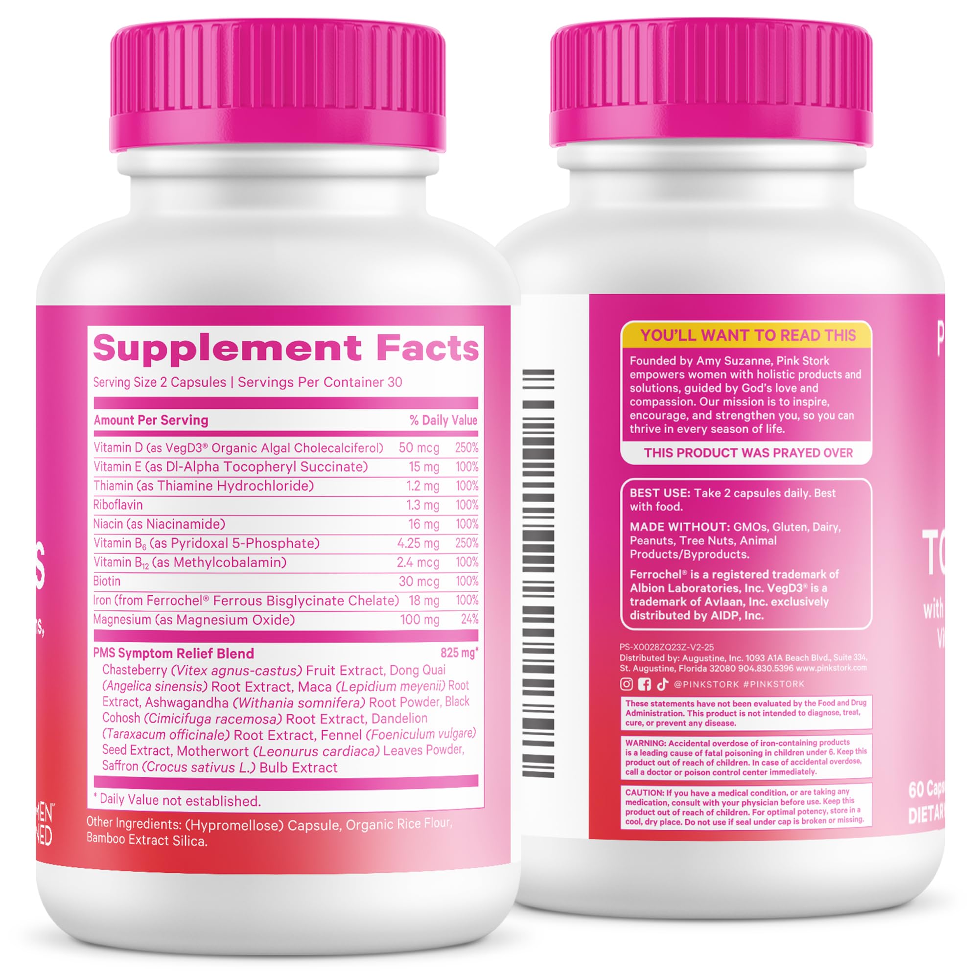 Pink Stork PMS Supplement for Women - Vitex, Ashwagandha, Maca Root & 10 Vitamins & Minerals to Support Hormone Balance, Mood, Bloating, Period Regularity - 60 Capsules Pink Stork buy supplements canada