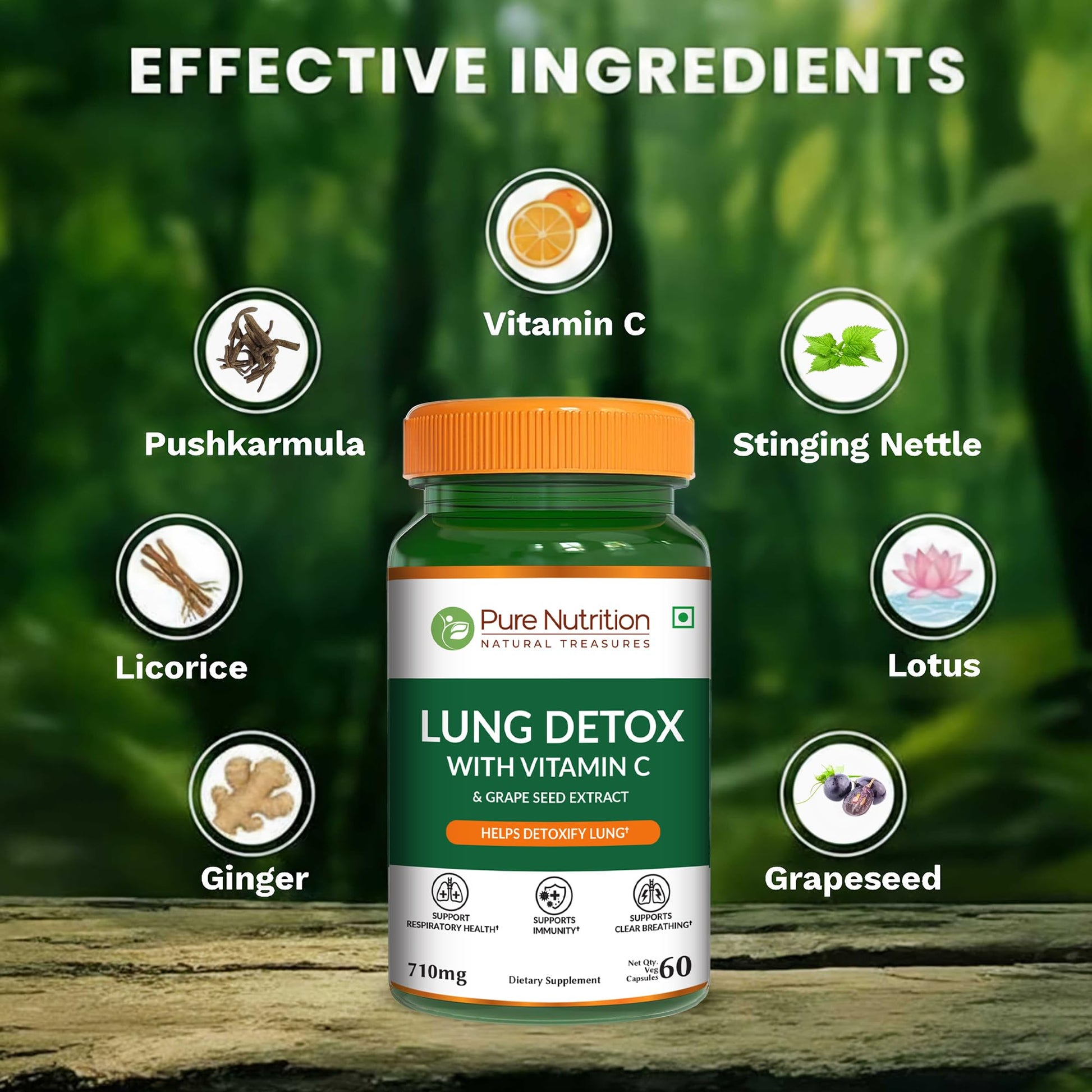 Pure Nutrition Lung Health Supplement | 60 Caps | Herbal Lung Support Formula with Quercetin, Vitamin C, Nettle, Vasaka Leaf, Lotus, Licorice & Ginger. PURE NUTRITION NATURAL TREASURES buy supplements canada