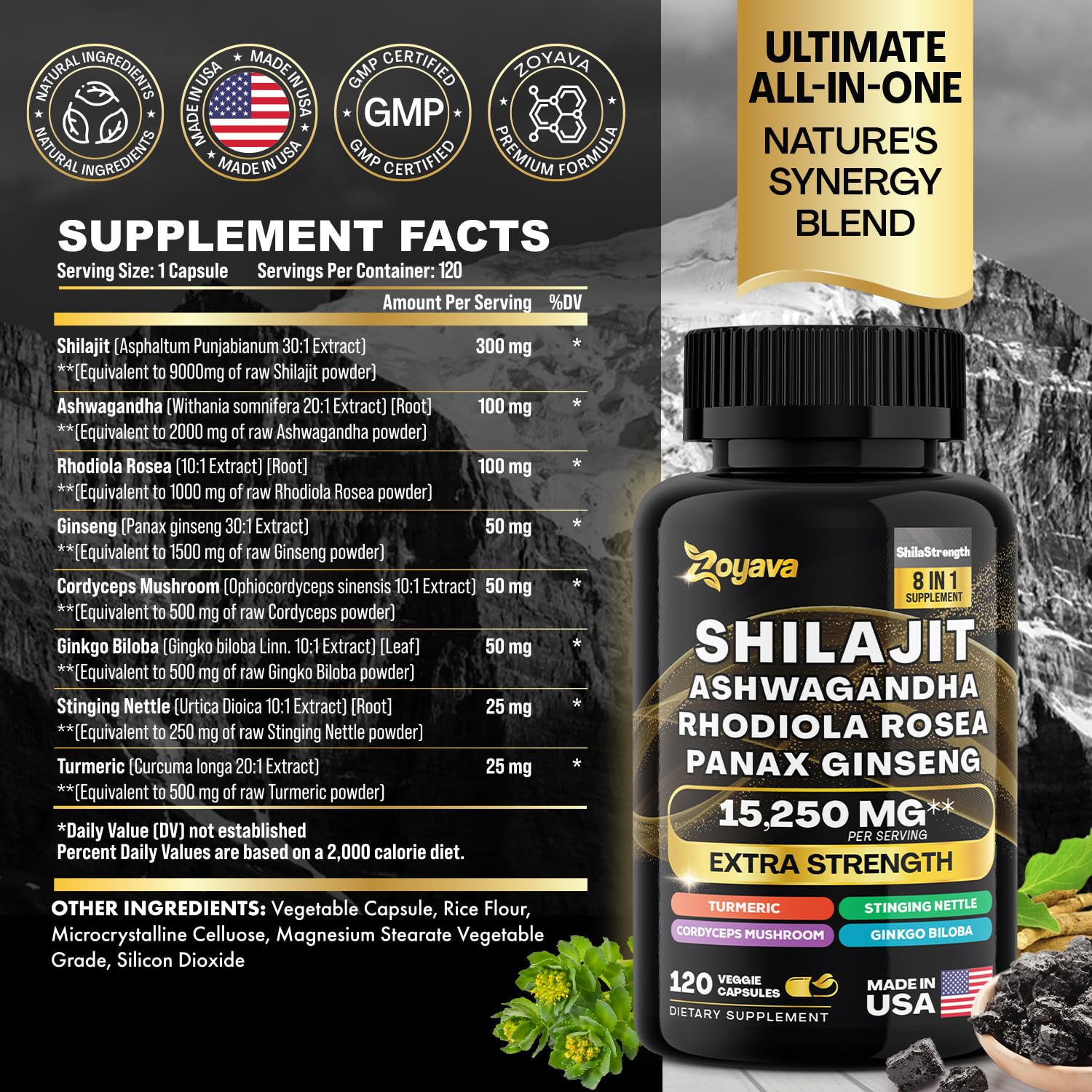 Zoyava Shilajit 9000MG Radiant Health Blend Ashwagandha 2000MG Rhodiola Rosea Zoyava buy supplements canada