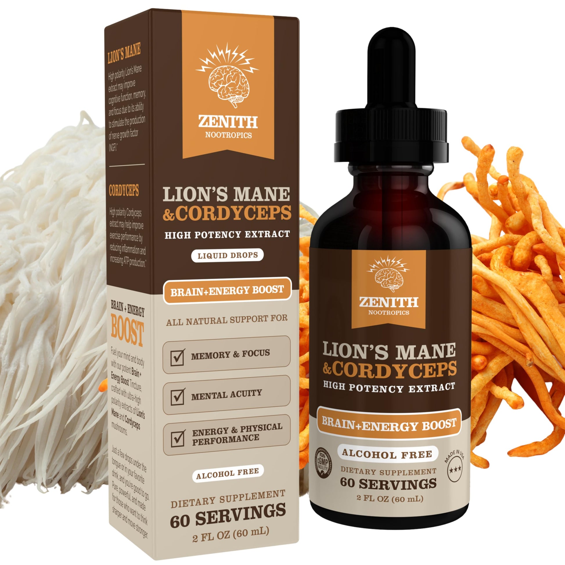 Zenith Nootropics Lion’s Mane & Cordyceps Supplement – Brain & Energy Support – Focus, Memory, Clarity, Immunity – Vegan, Alcohol-Free Tincture – Up-to 2-Month Supply, 2 fl oz Zenith Nootropics buy supplements canada