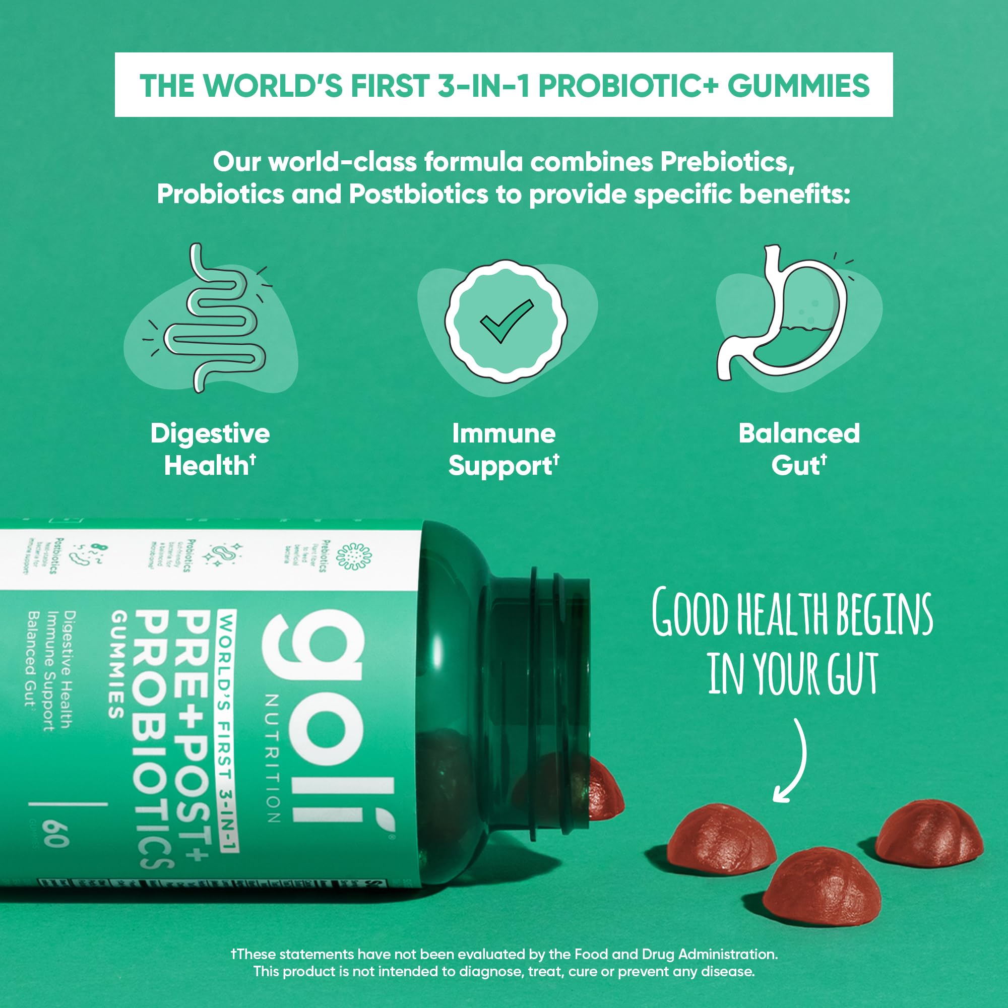 Goli Pre Pro Postbiotic Gummies - Worlds First 3-in-1 Formula with DE111 Probiotics, XOS Prebiotics, MCC1849 Postbiotics - Vegan, Non-GMO, Gluten-Free Goli buy supplements canada